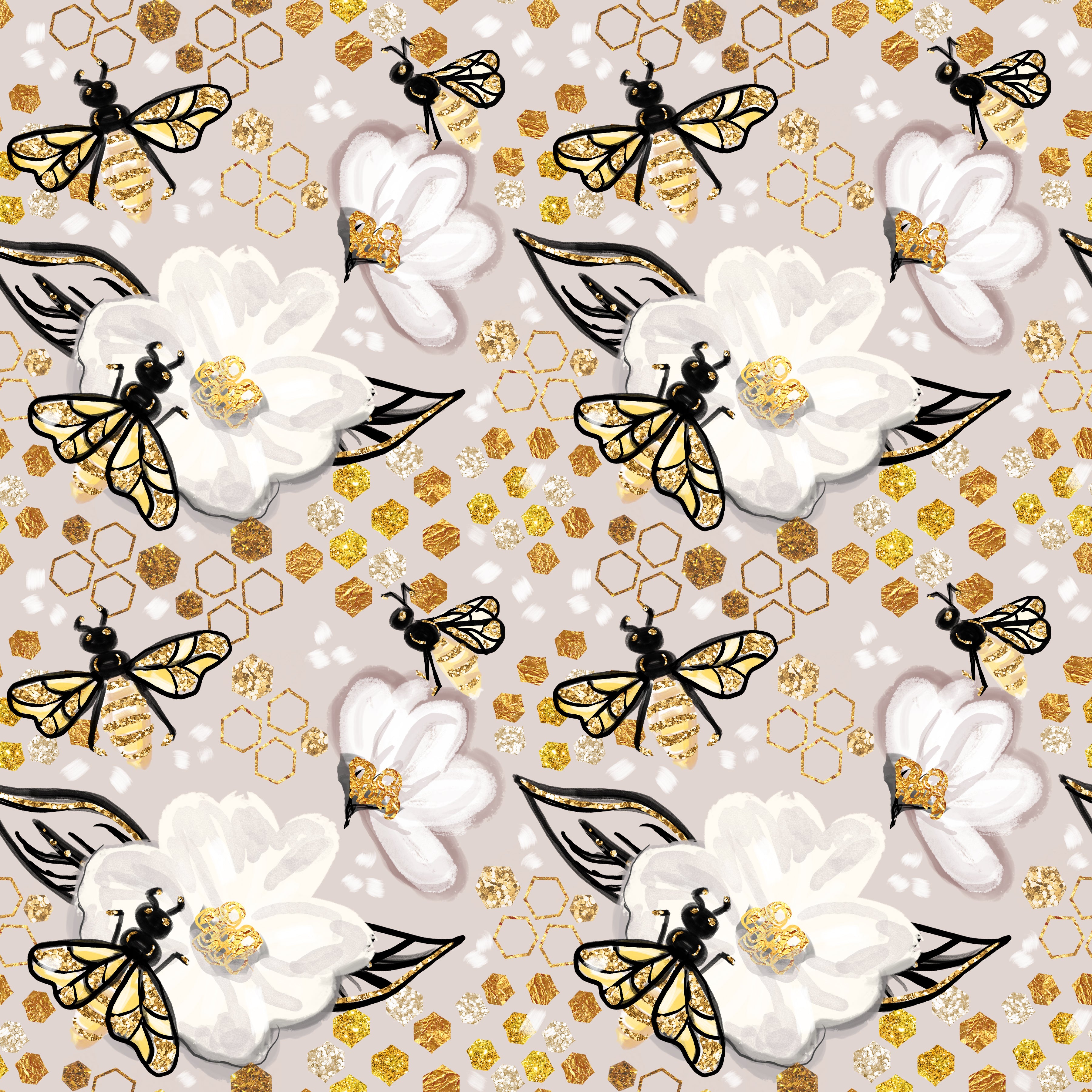 Bees on Flowers and Honeycombs Pattern Vinyl 12" x 12" - The Vinyl Haus