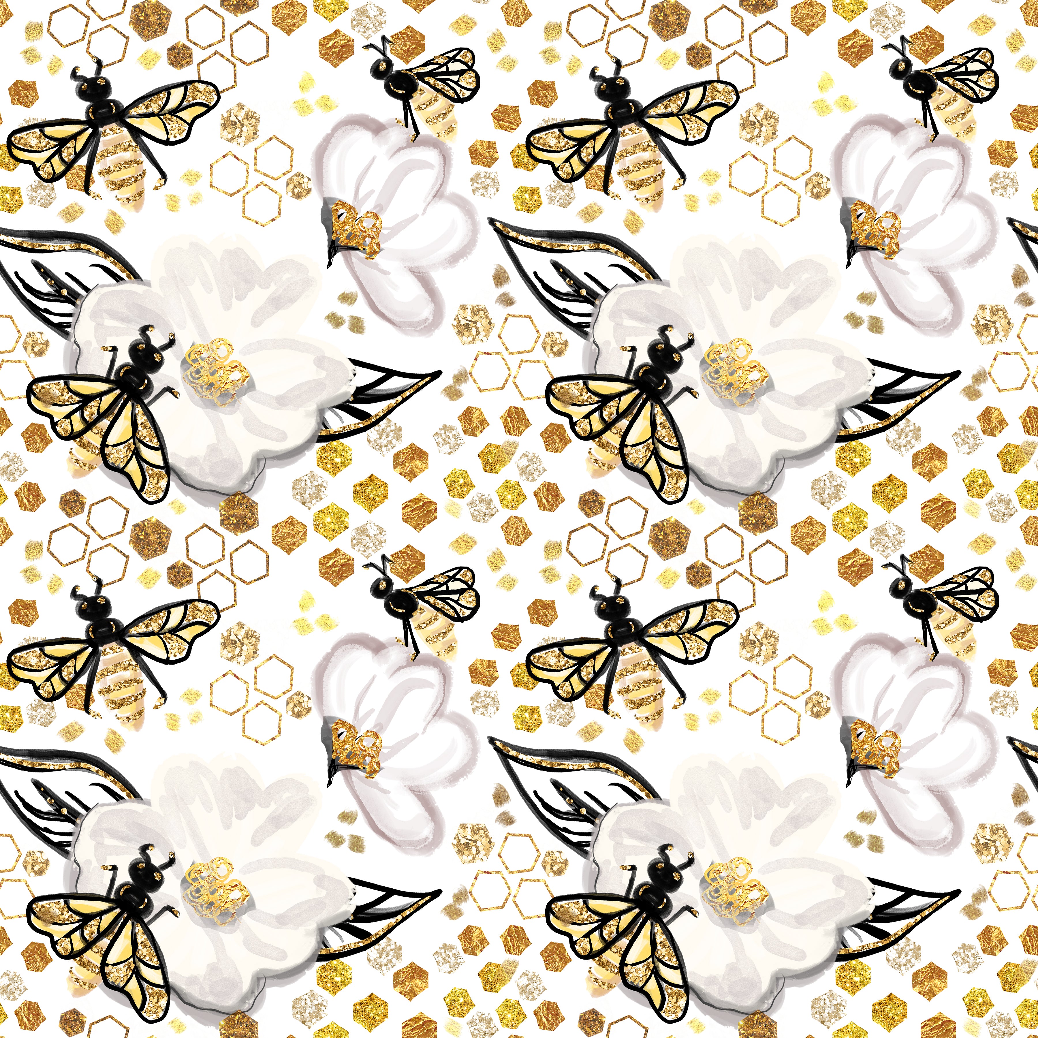 Bees on Flowers and Honeycombs Light Background Pattern Vinyl 12" x 12" - The Vinyl Haus