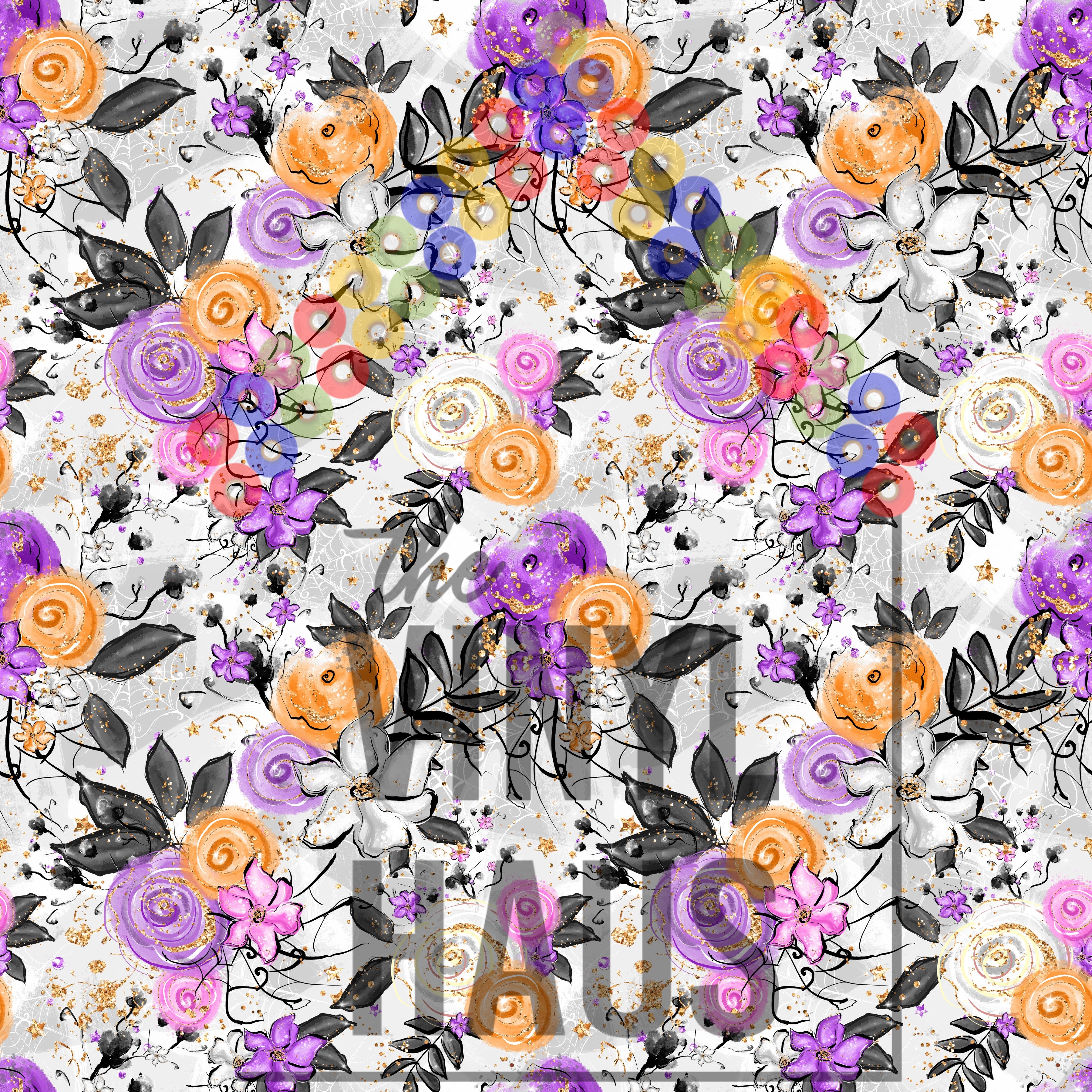 Halloween Floral With Spiderwebs Pattern Vinyl 12" x 9" - The Vinyl Haus