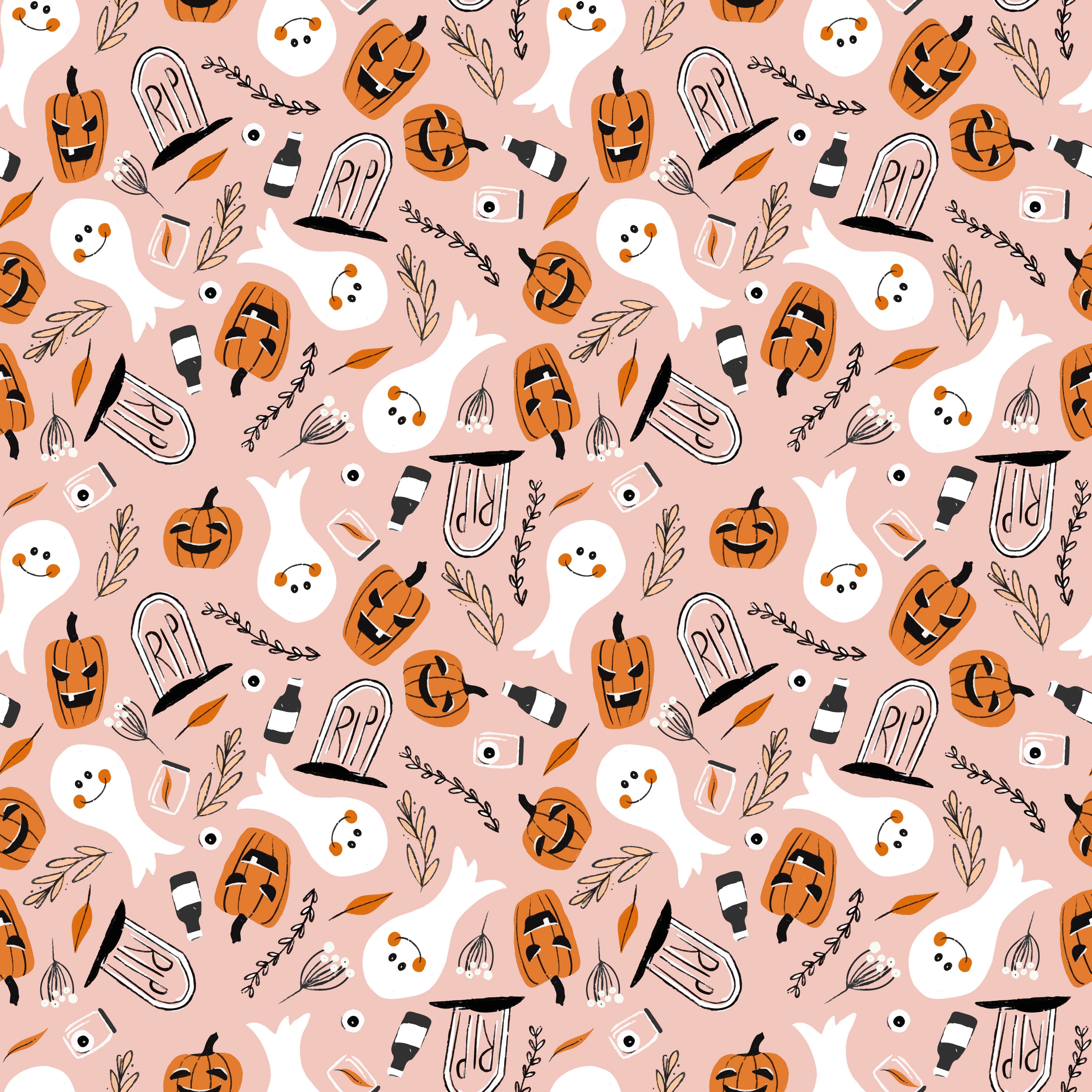 Retro Ghosts and Jack O Lanterns Pattern Vinyl 12" x 12" - The Vinyl Haus