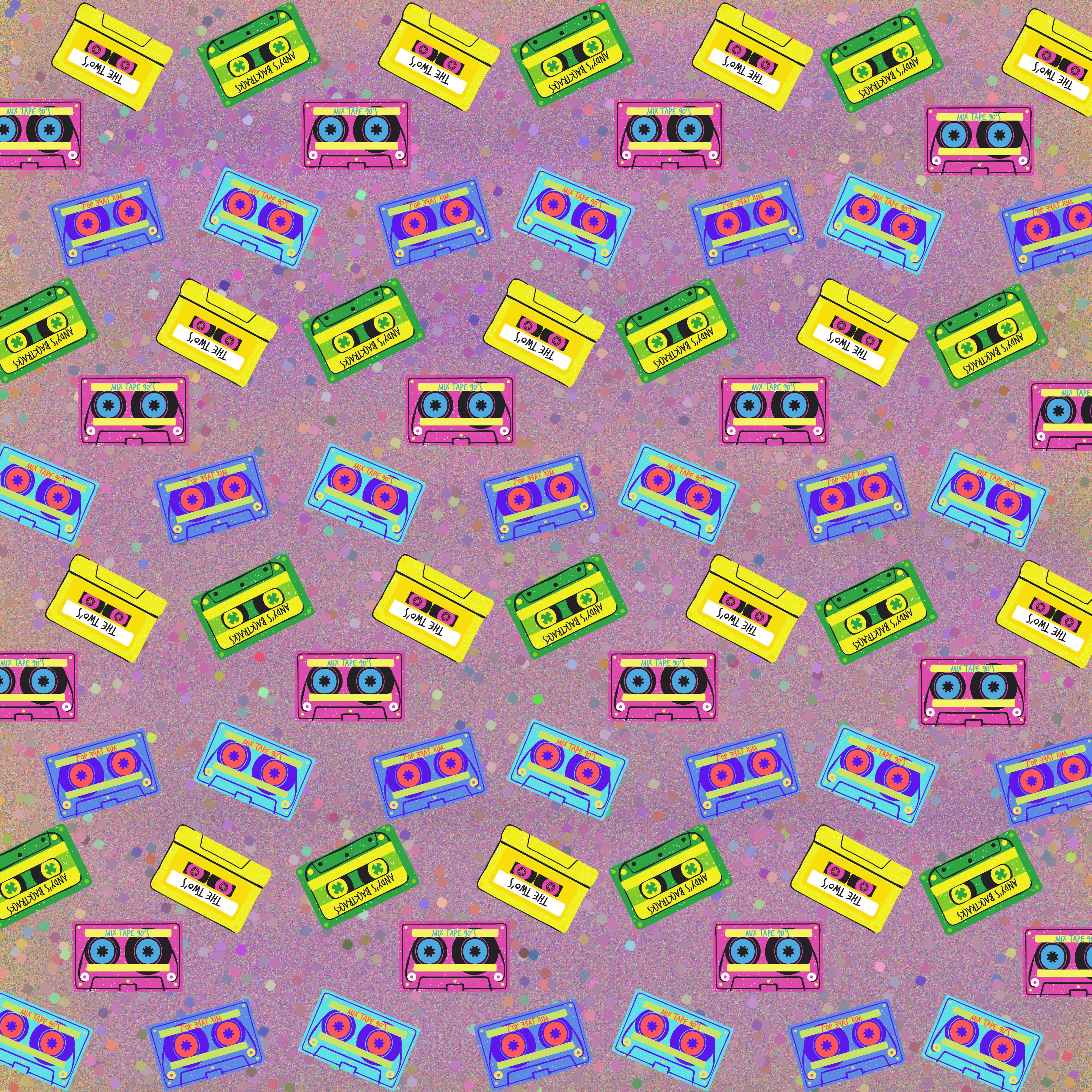 Neon Cassettes Pattern Vinyl 12" x 12" - The Vinyl Haus