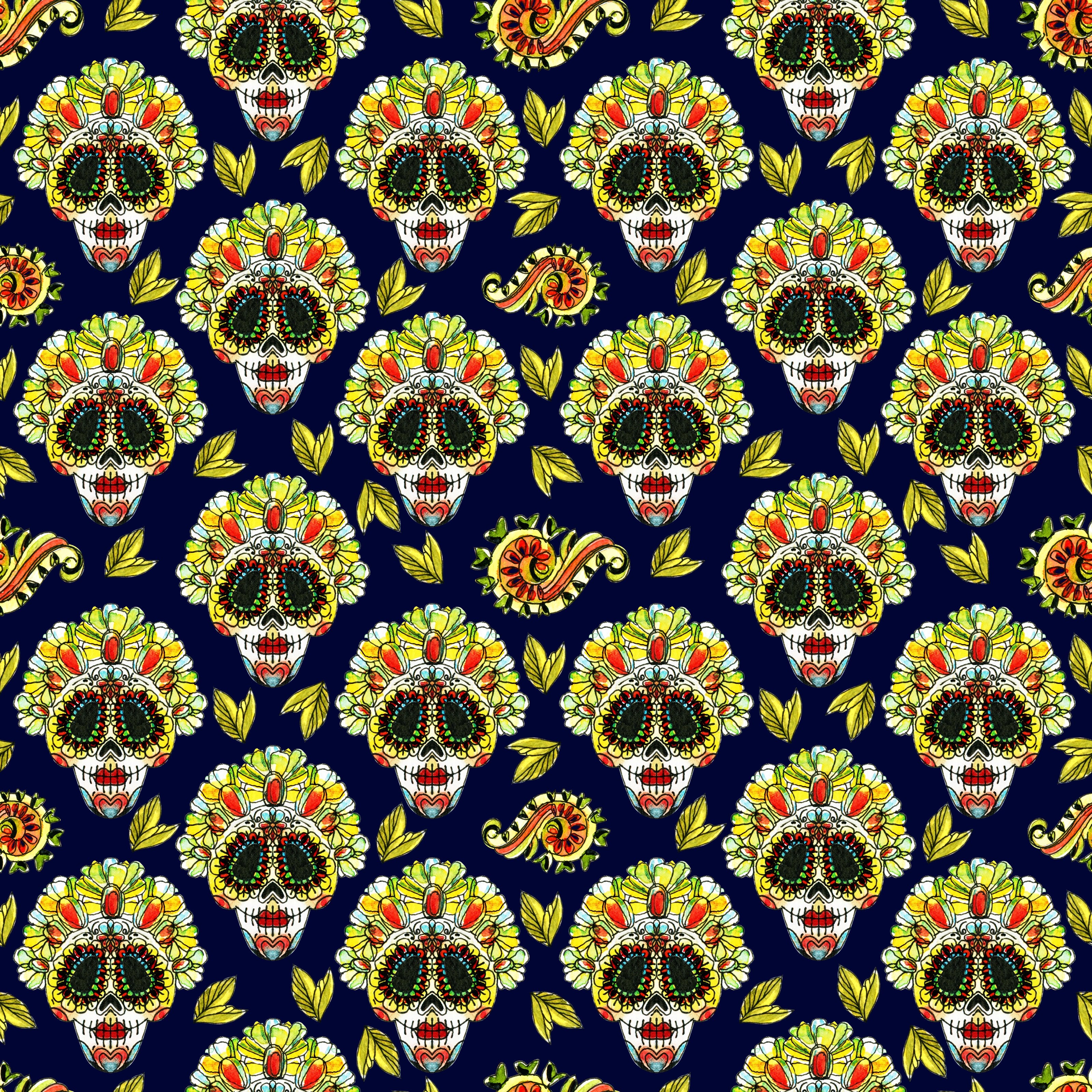 Sugar Skulls and Flowers Pattern Vinyl 12" x 12" - The Vinyl Haus