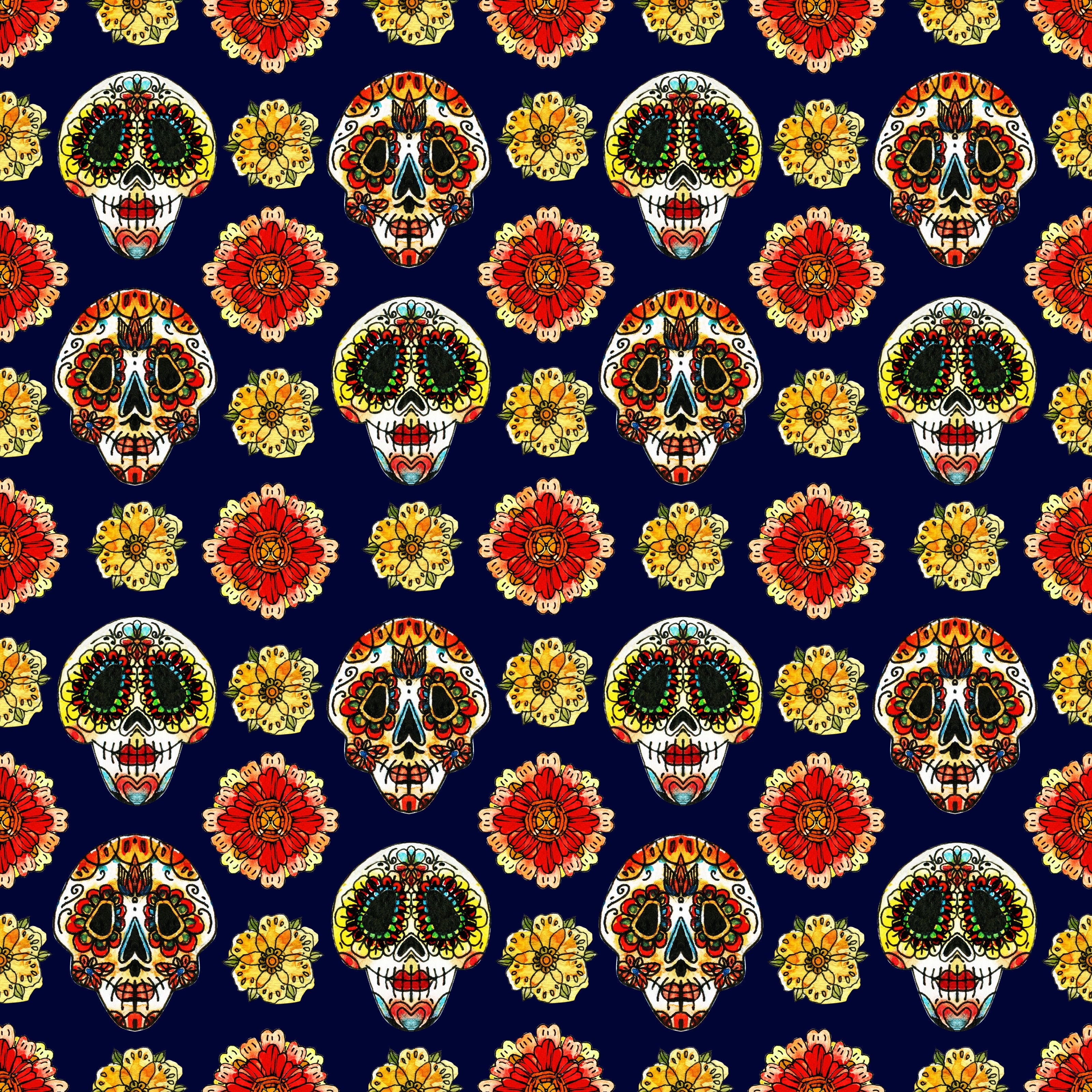 Sugar Skulls and Flowers Pattern Vinyl 12" x 12" - The Vinyl Haus