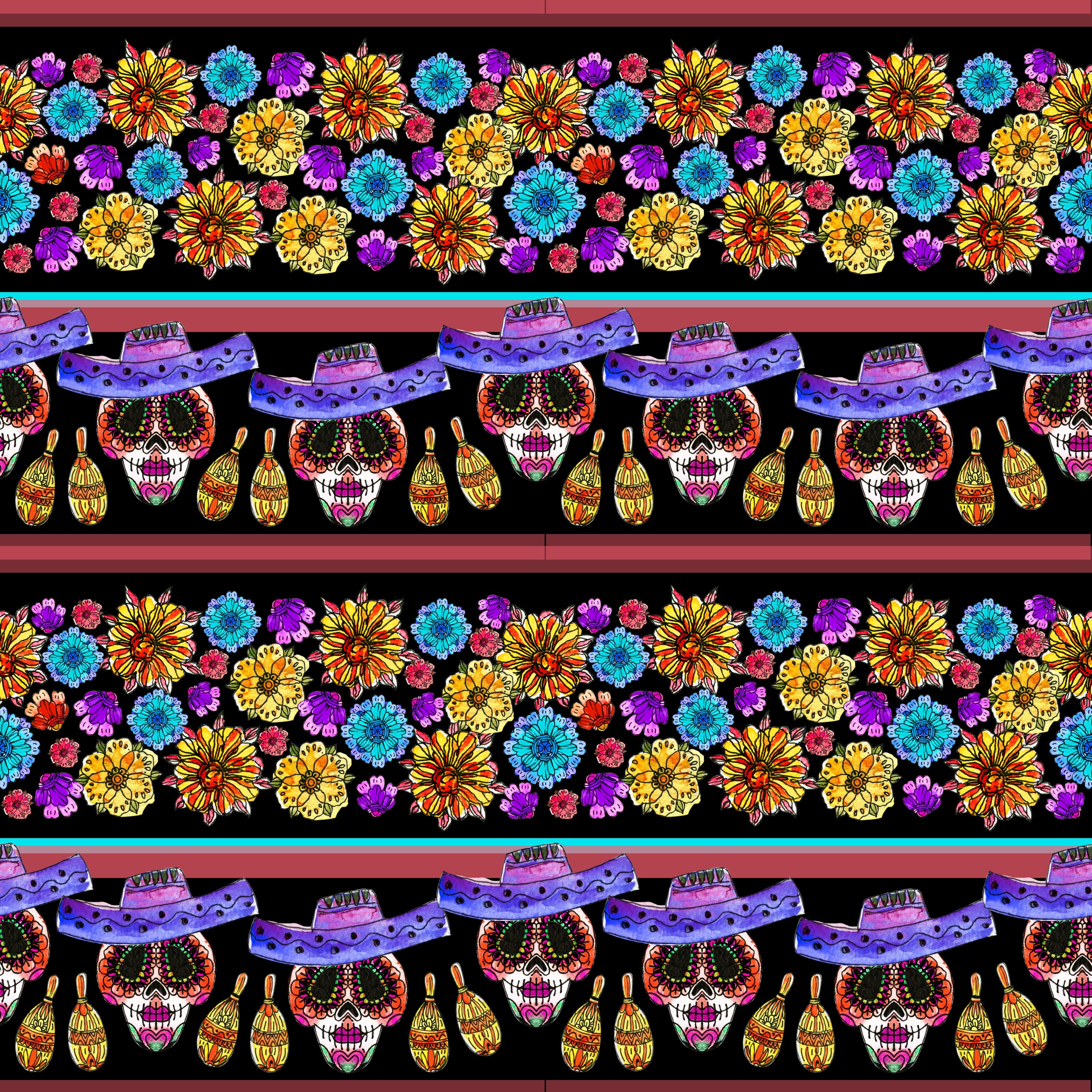 Sugar Skulls and Flowers Stripes Pattern Vinyl 12" x 12" - The Vinyl Haus
