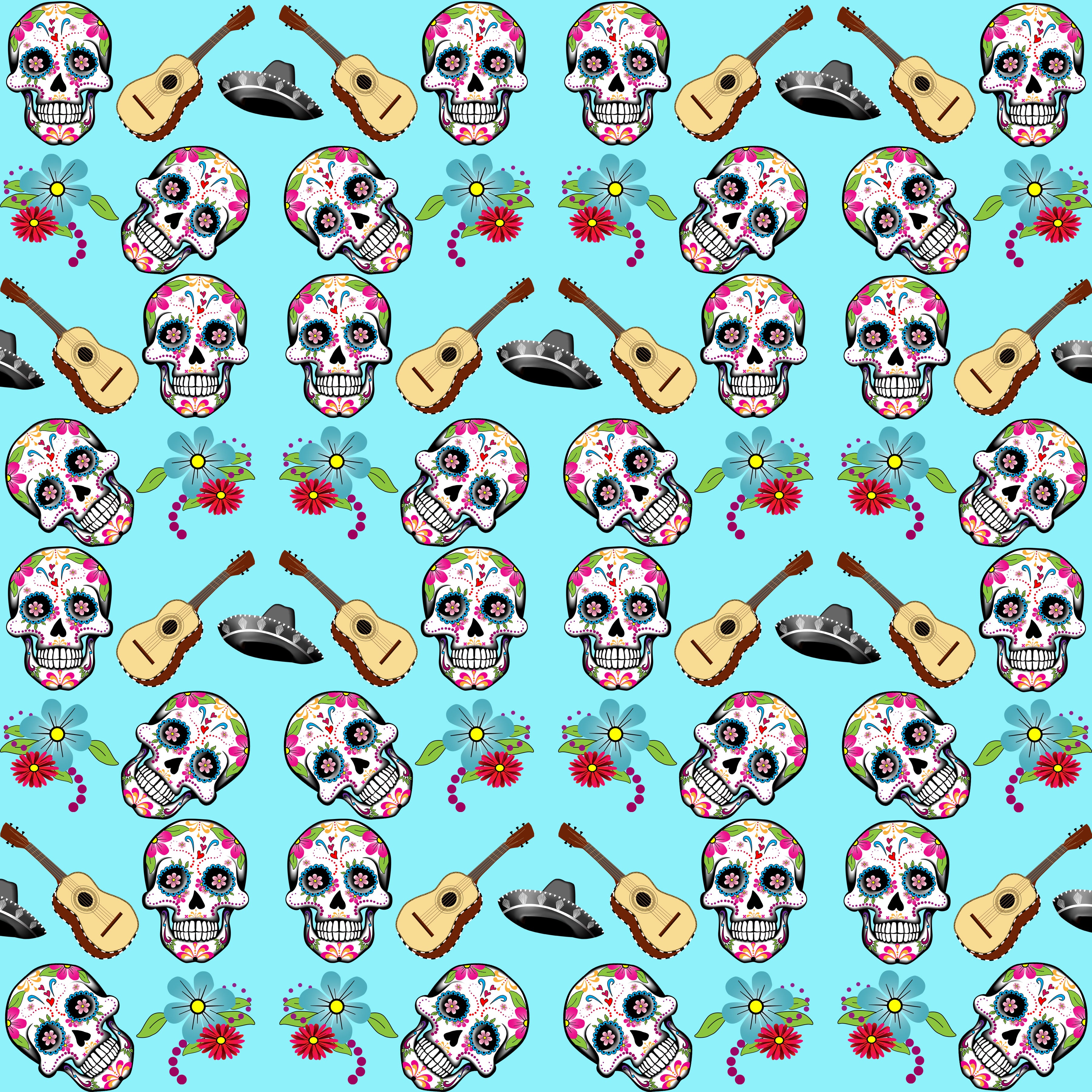 Day of the Dead Skulls and Guitars Pattern Vinyl 12" x 12" - The Vinyl Haus