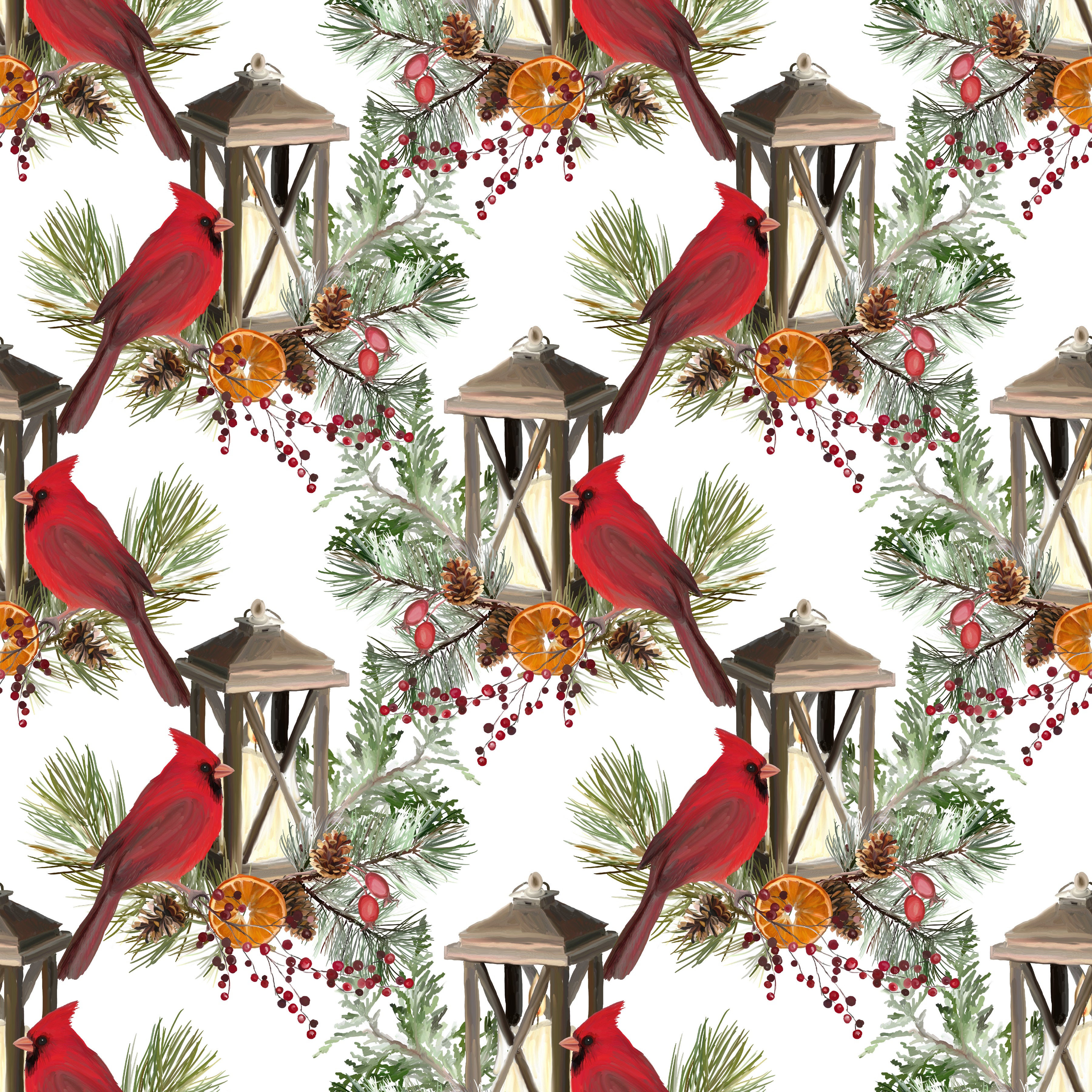 Christmas Cardinals and Lanterns Patterned Vinyl 12" x 12" - The Vinyl Haus
