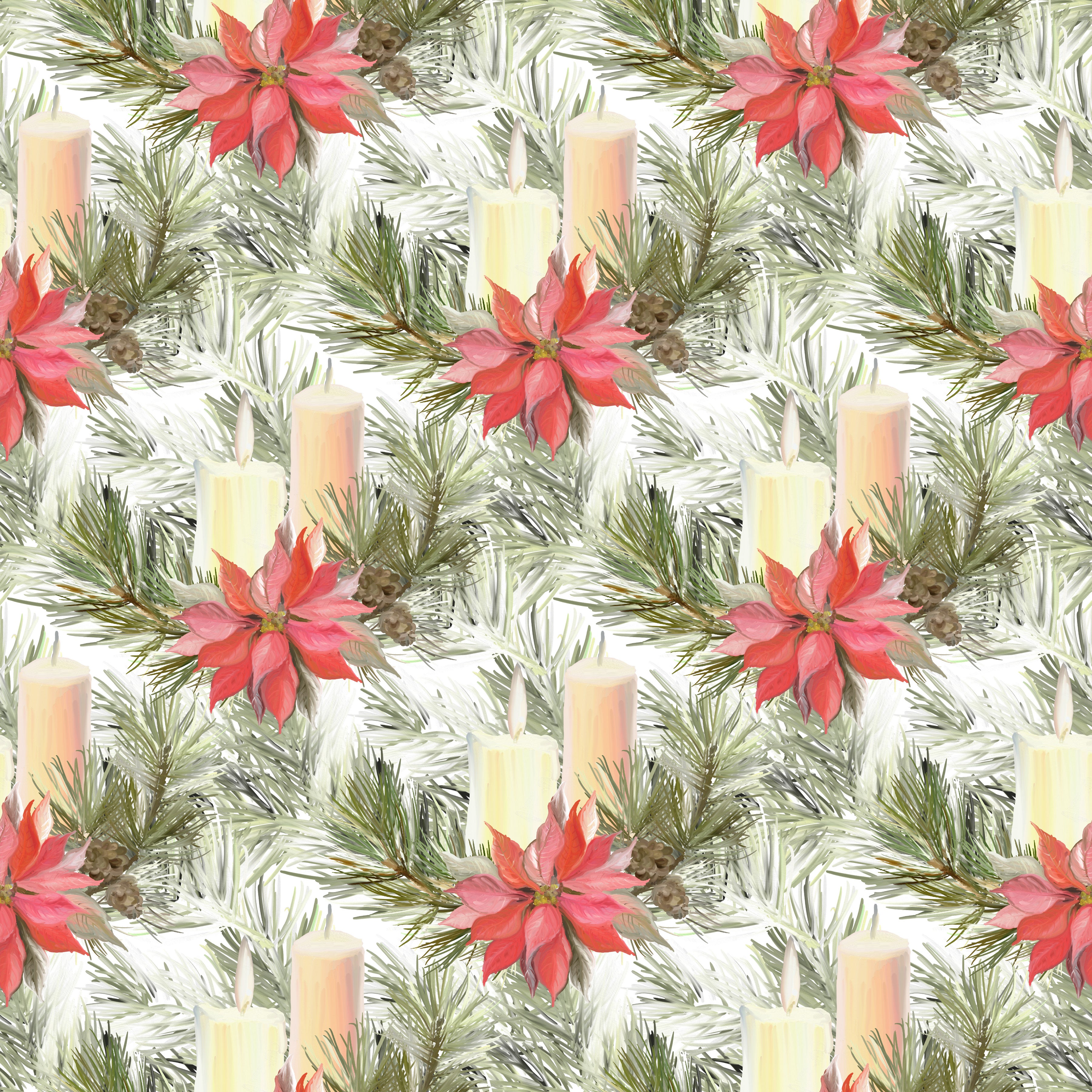 Poinsettias and Christmas Candles Patterned Vinyl 12" x 12" - The Vinyl Haus