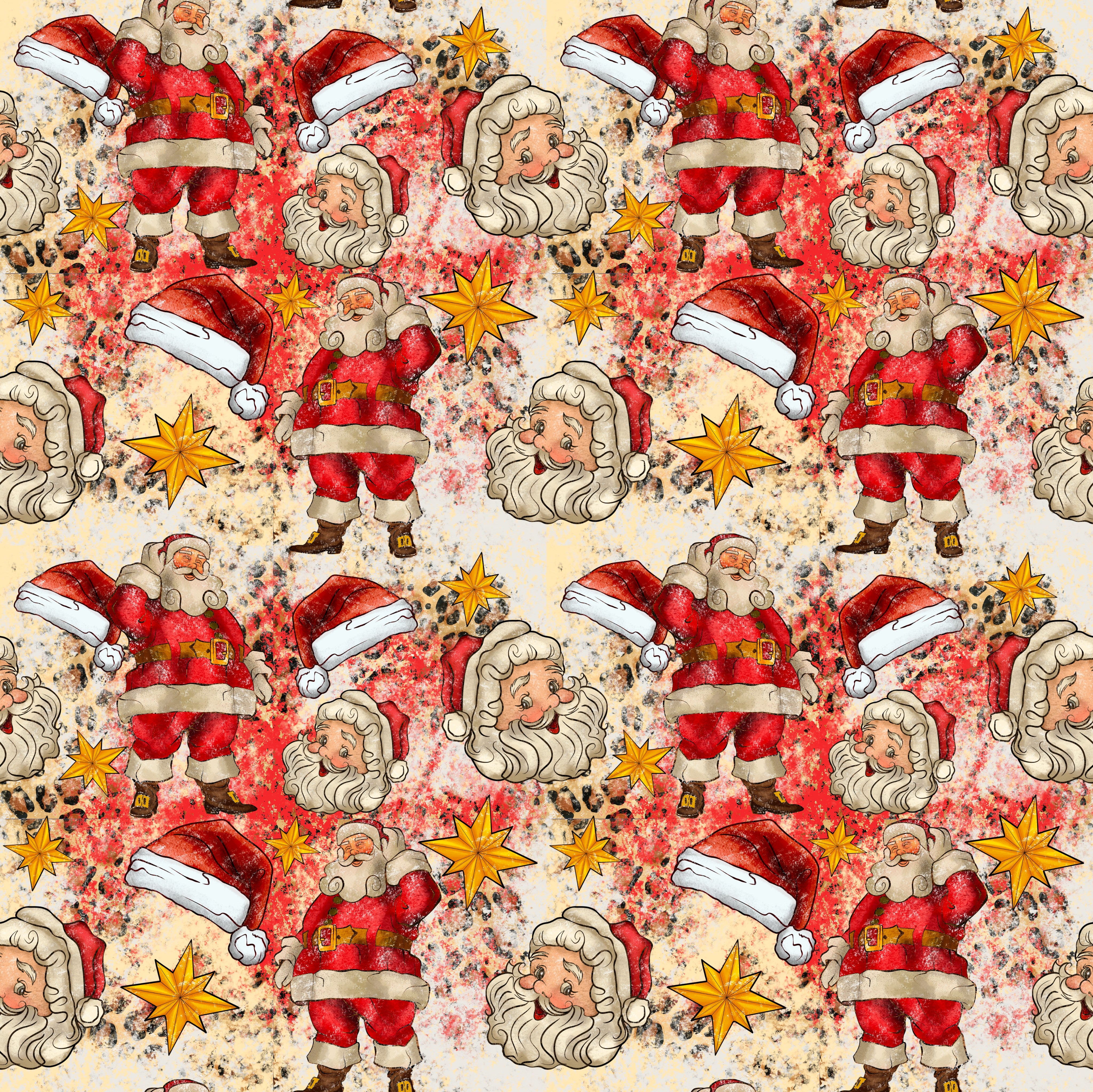 Vintage Santas and Stars Patterned Vinyl 12" x 12" - The Vinyl Haus
