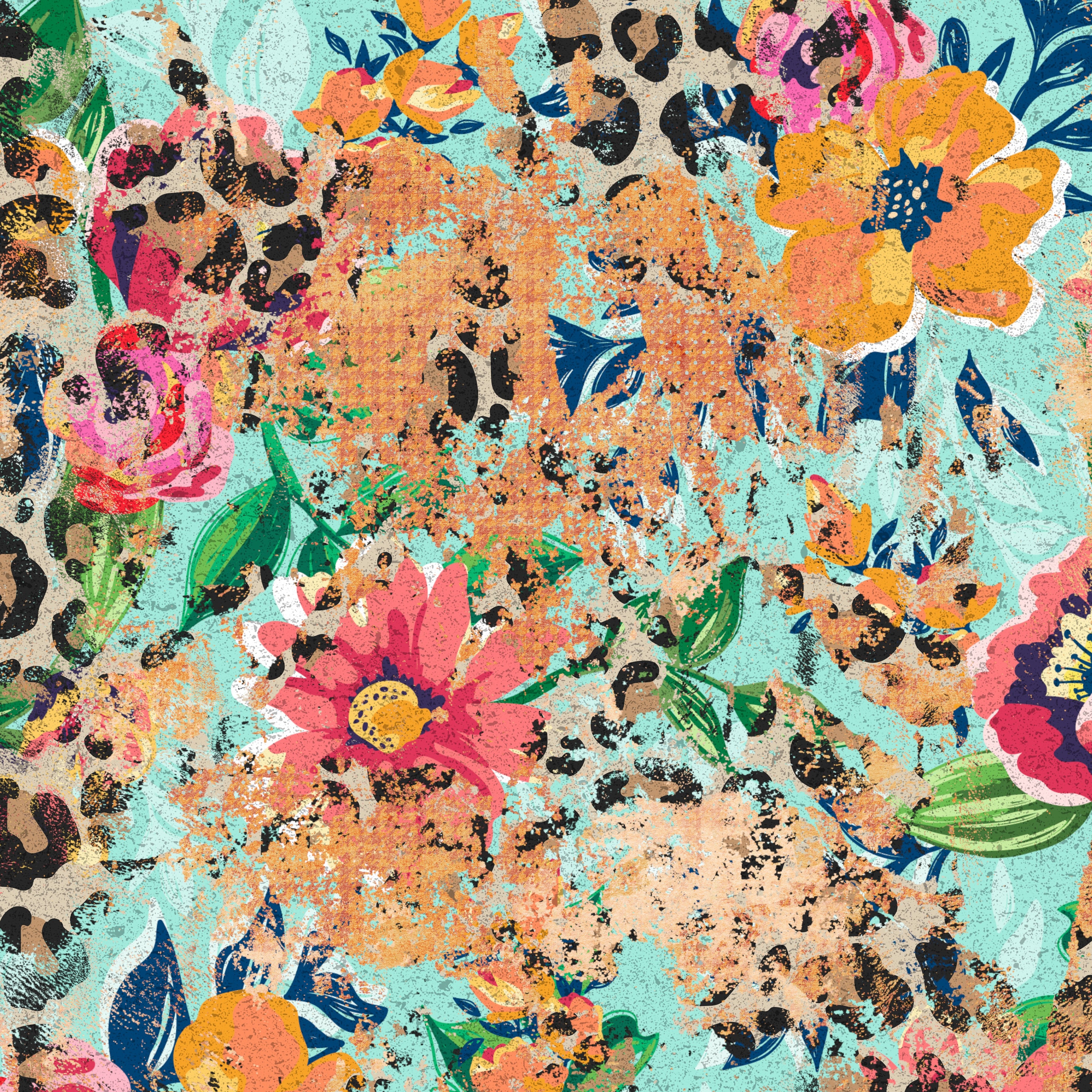 Orange Cheetah Floral Patterned Vinyl 12" x 12" - The Vinyl Haus