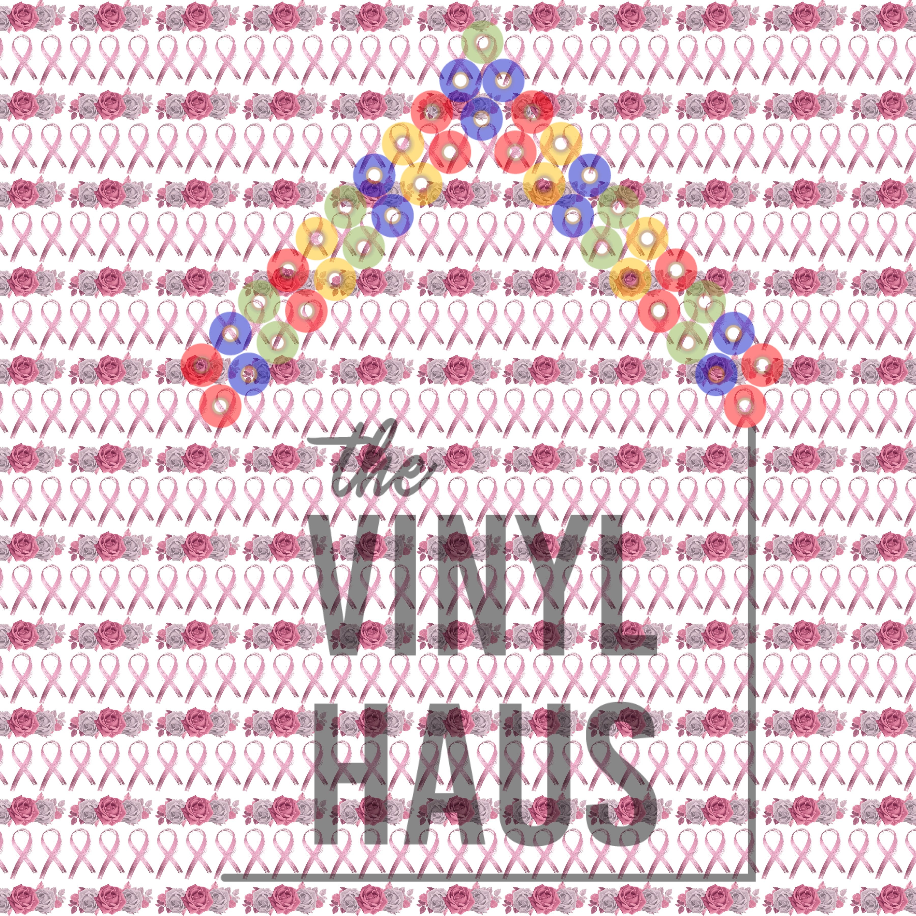 Breast Cancer Ribbons with Roses Pattern Vinyl 12" x 12" - The Vinyl Haus