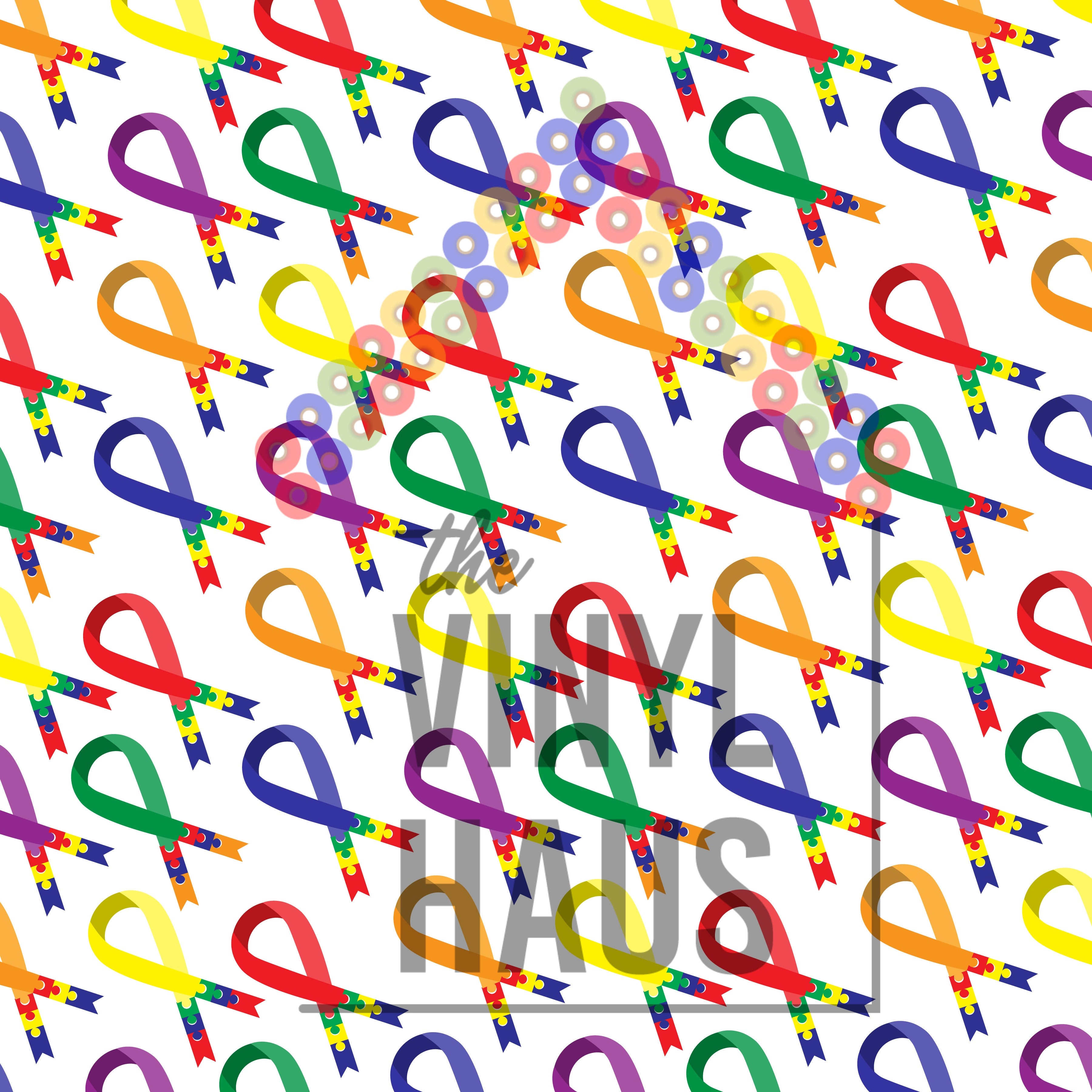 Autism Ribbons Pattern Vinyl 12" x 12" - The Vinyl Haus