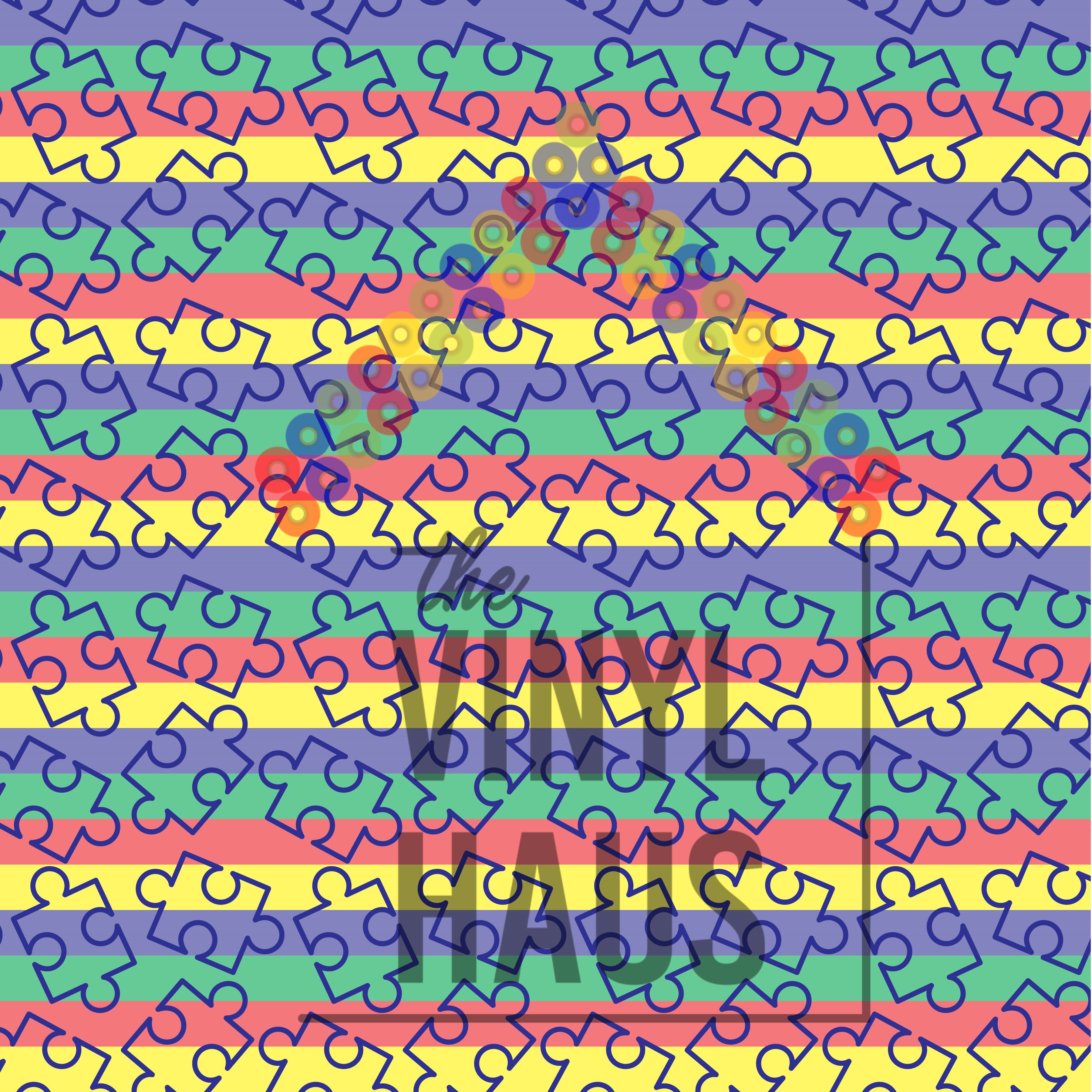 Autism Pieces with Stripes Pattern Vinyl 12" x 12" - The Vinyl Haus