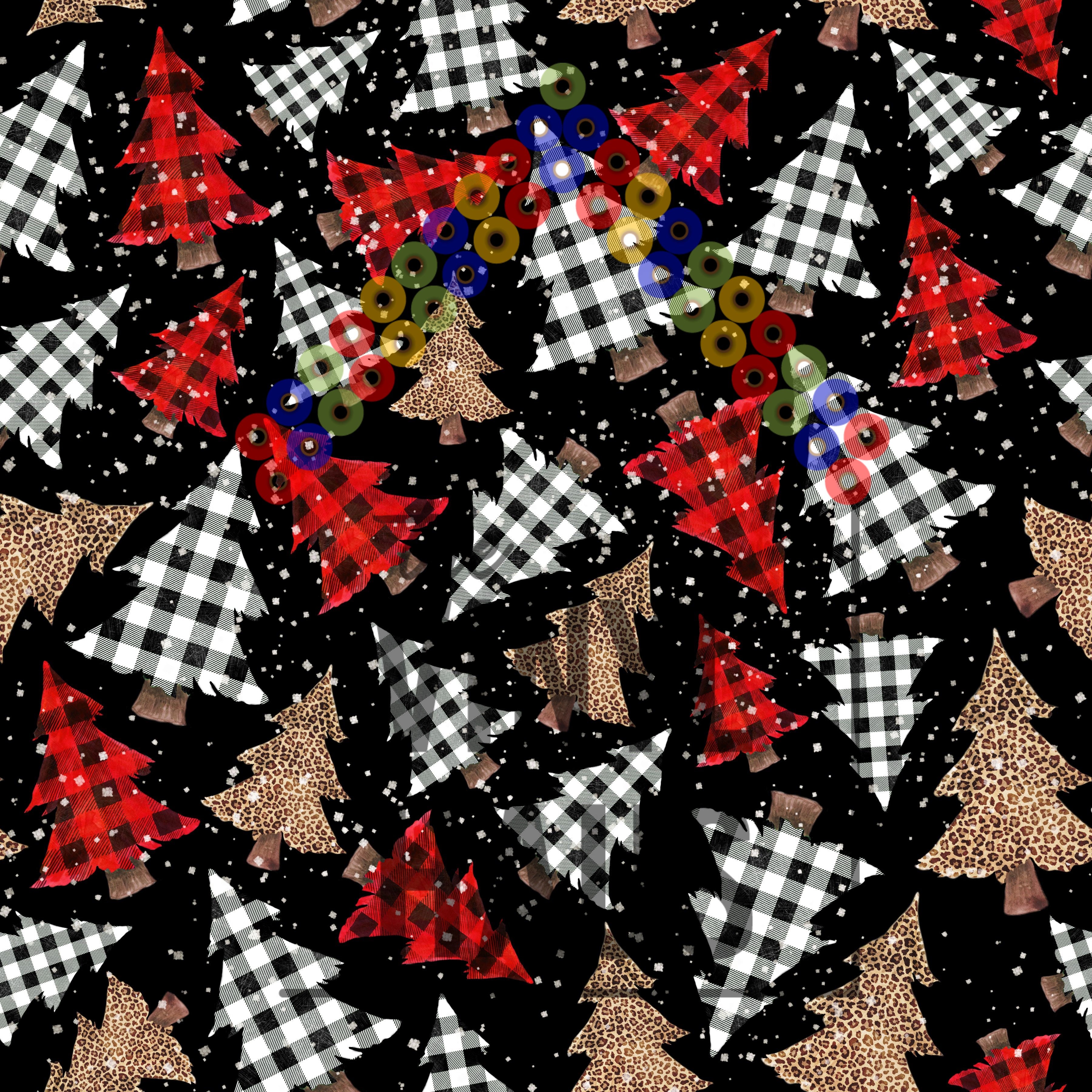 Buffalo Plaid and Cheetah Christmas Trees Black Background Pattern Vinyl 12" x 12" - The Vinyl Haus