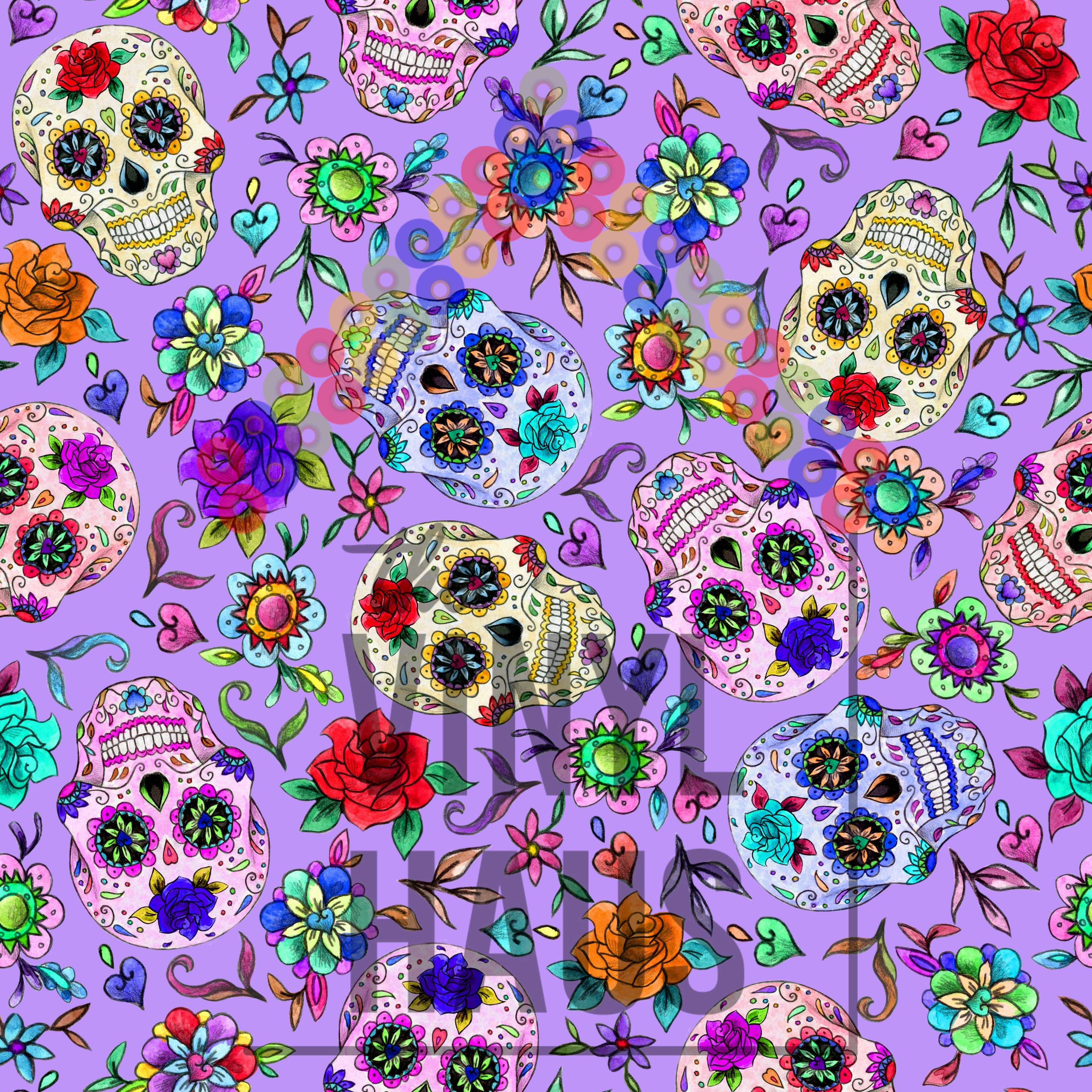 Sugar Skull Purple Background Pattern Vinyl 12" x 12" - The Vinyl Haus