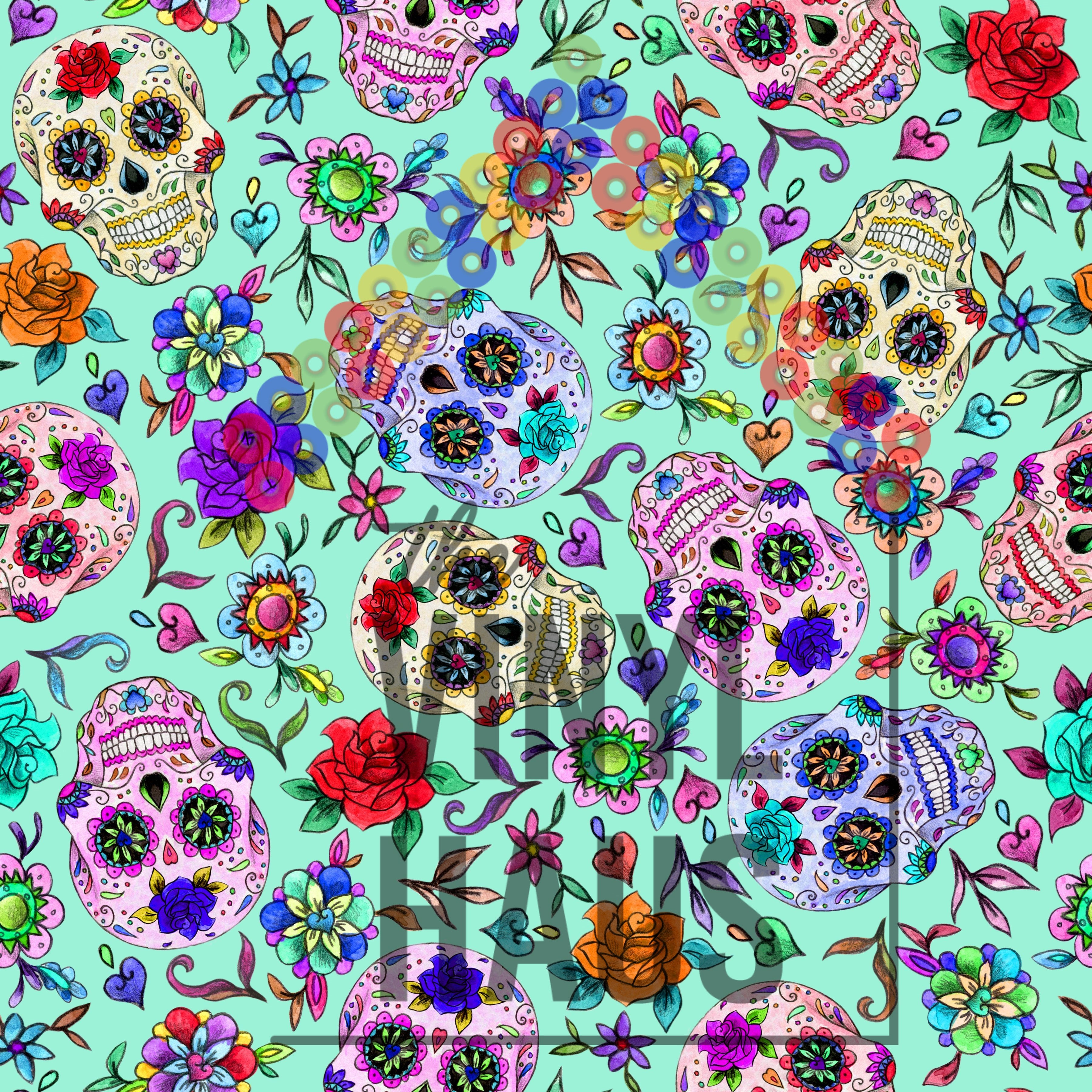 Sugar Skull Blue Background Pattern Vinyl 12" x 12" - The Vinyl Haus