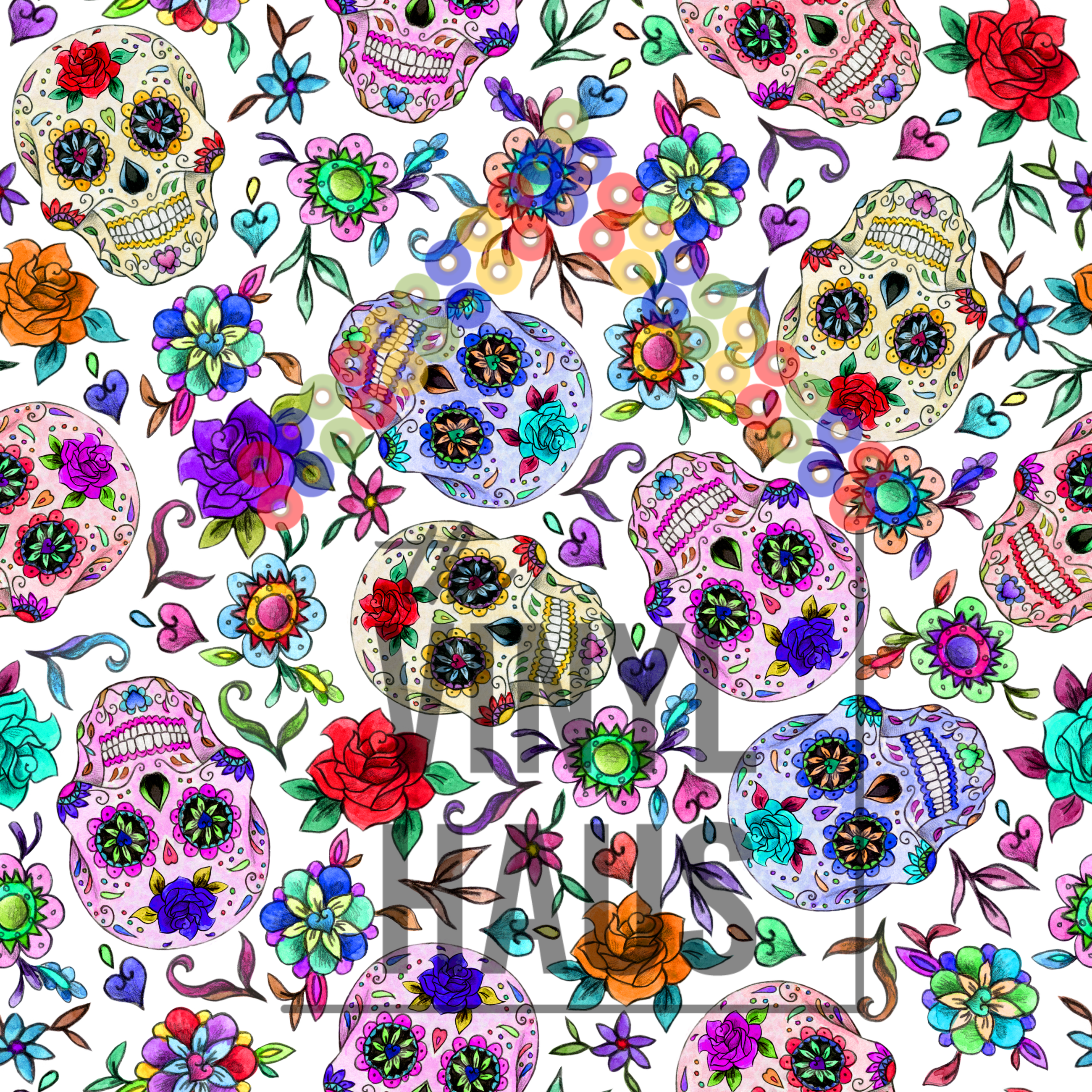 Sugar Skull White Background Pattern Vinyl 12" x 12" - The Vinyl Haus