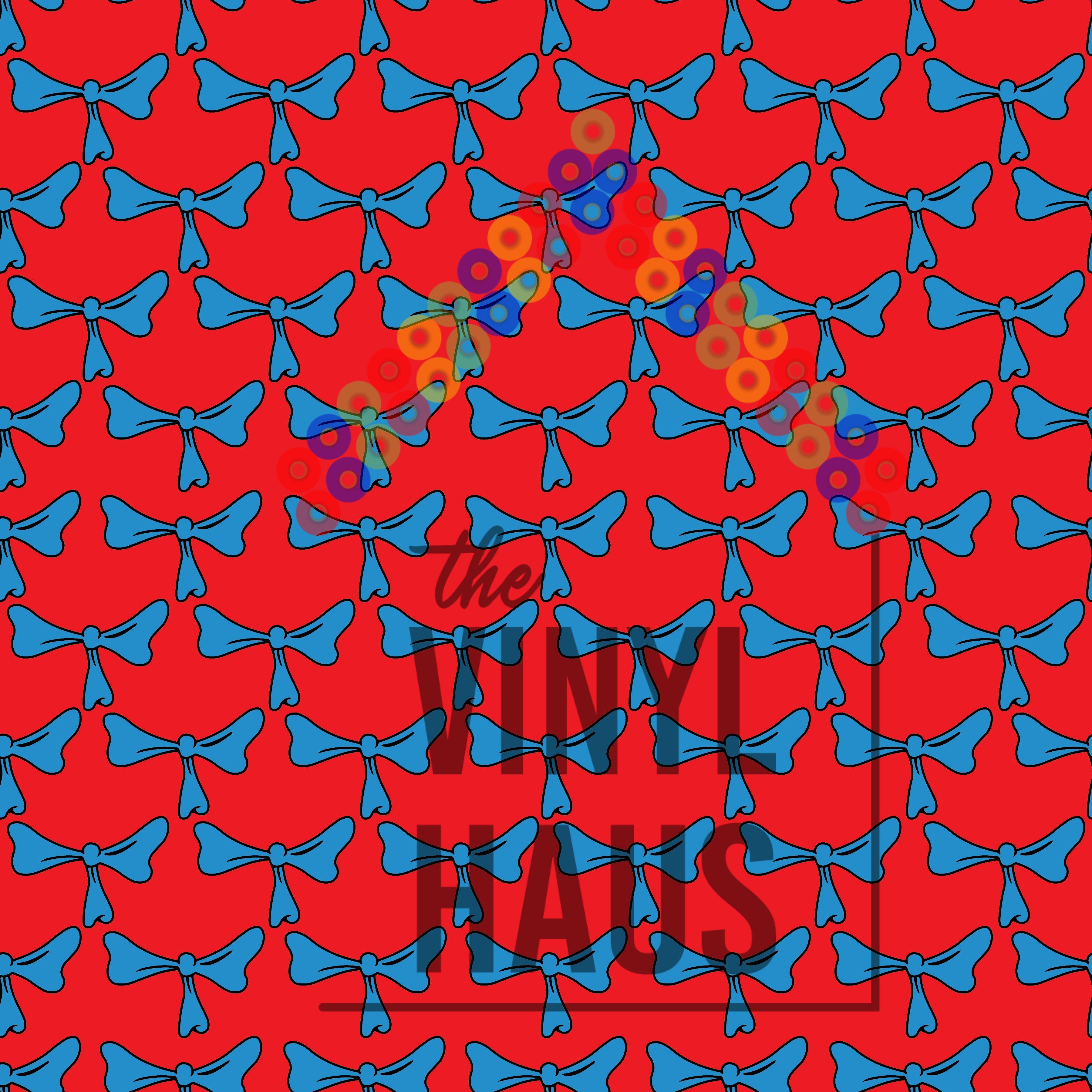 Dr. Seuss Blue Tie Red Background Pattern Vinyl 12" x 12" - The Vinyl Haus
