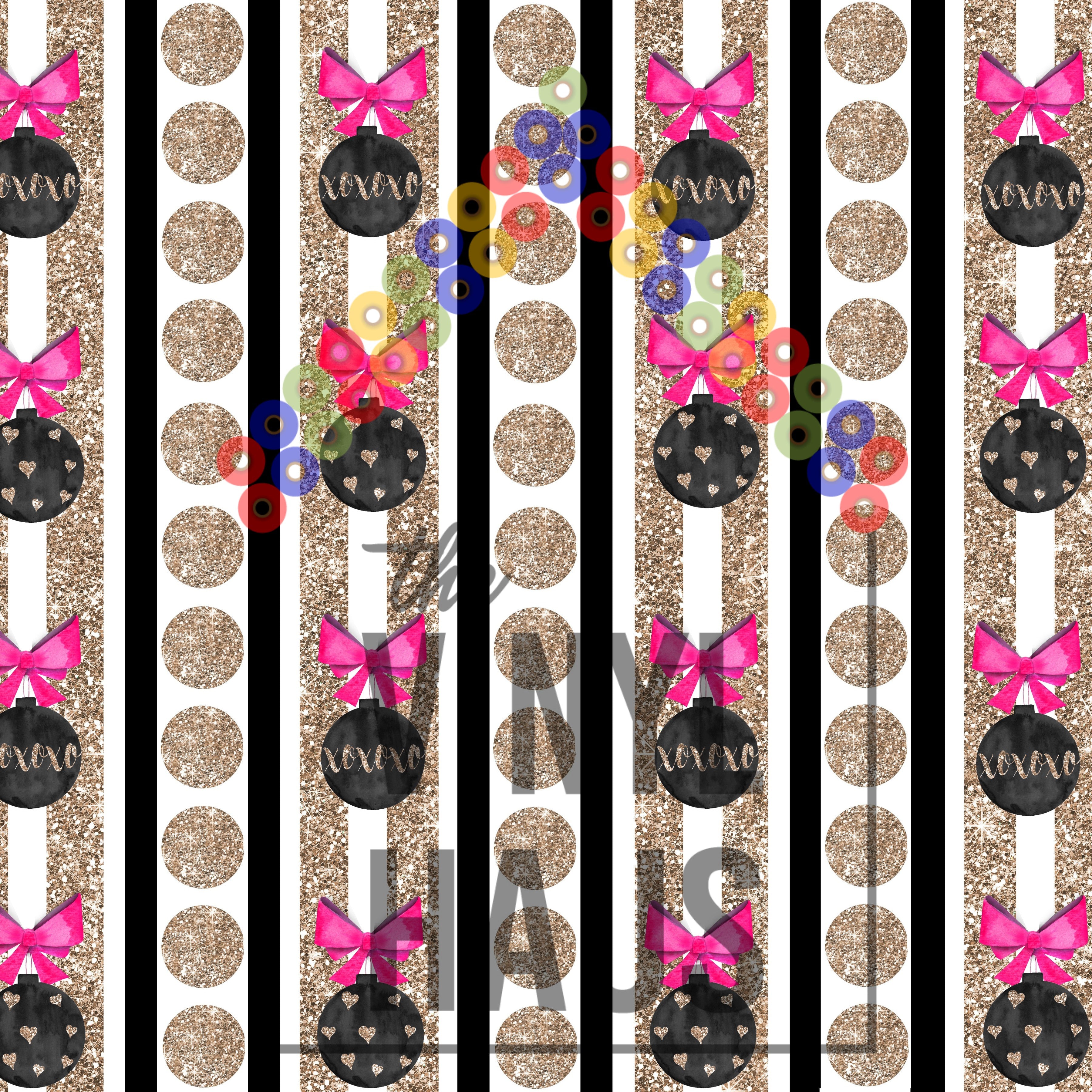 Black Christmas Ornaments Pattern Vinyl 12" x 12" - The Vinyl Haus