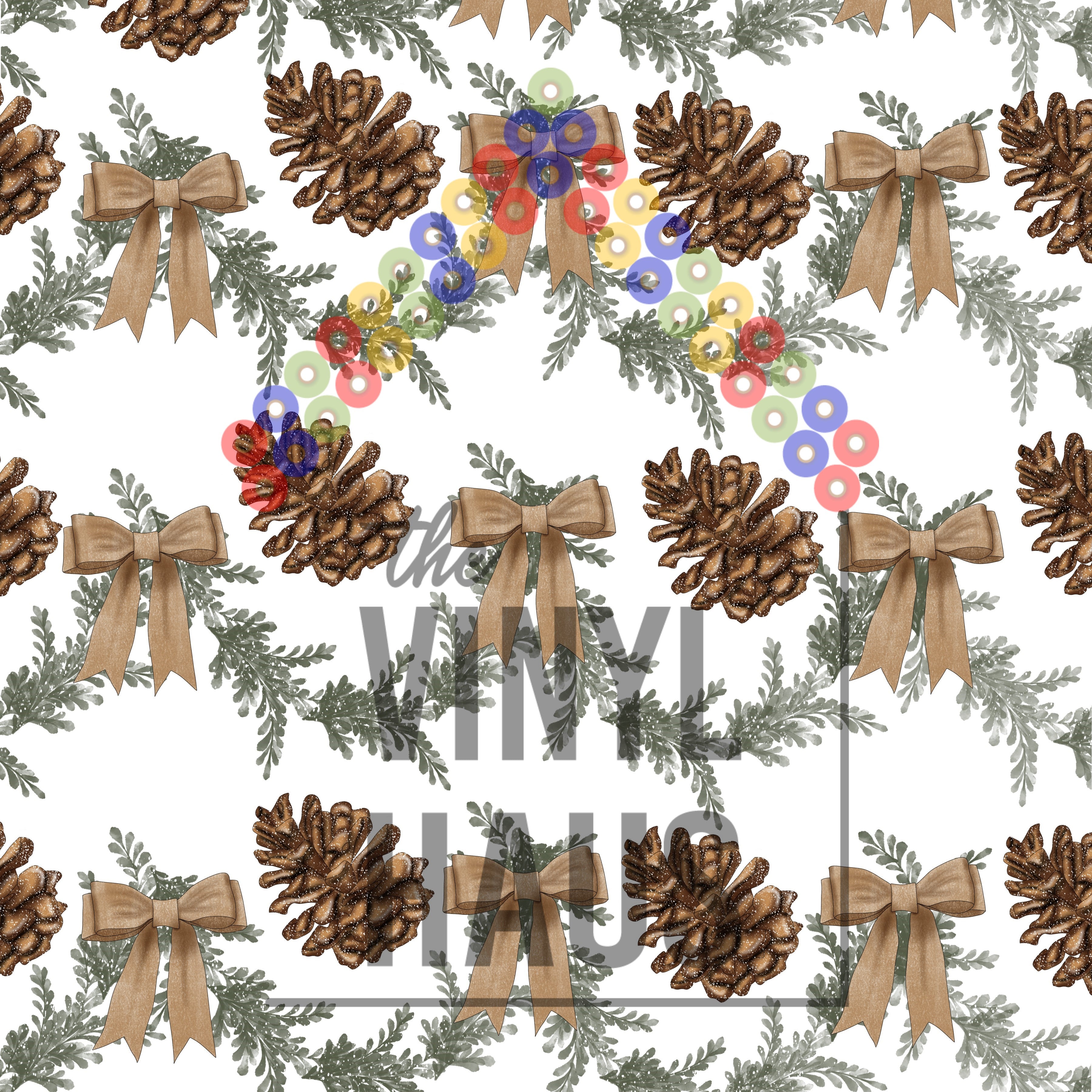 Christmas Garland and Pine Cones Pattern Vinyl 12" x 12" - The Vinyl Haus