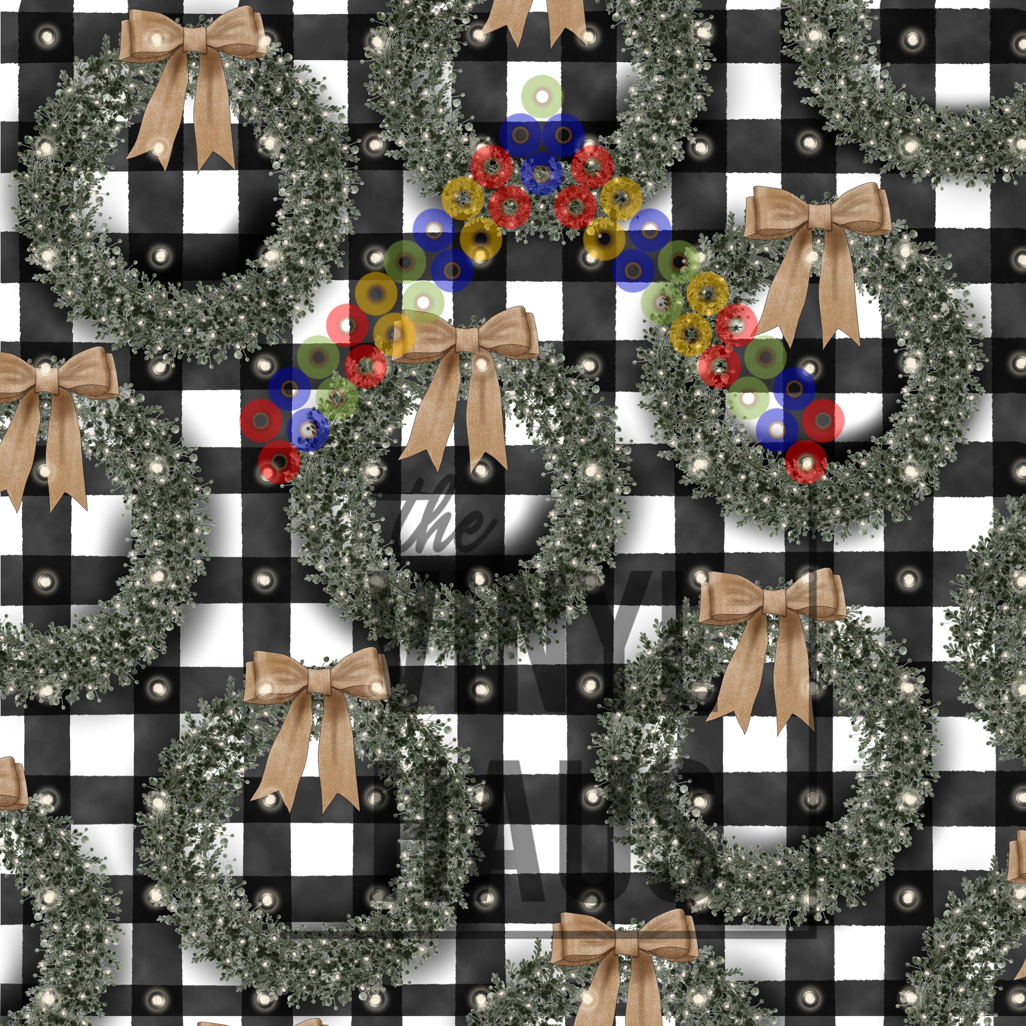 Buffalo Plaid with Christmas Wreath Pattern Vinyl 12" x 12" - The Vinyl Haus