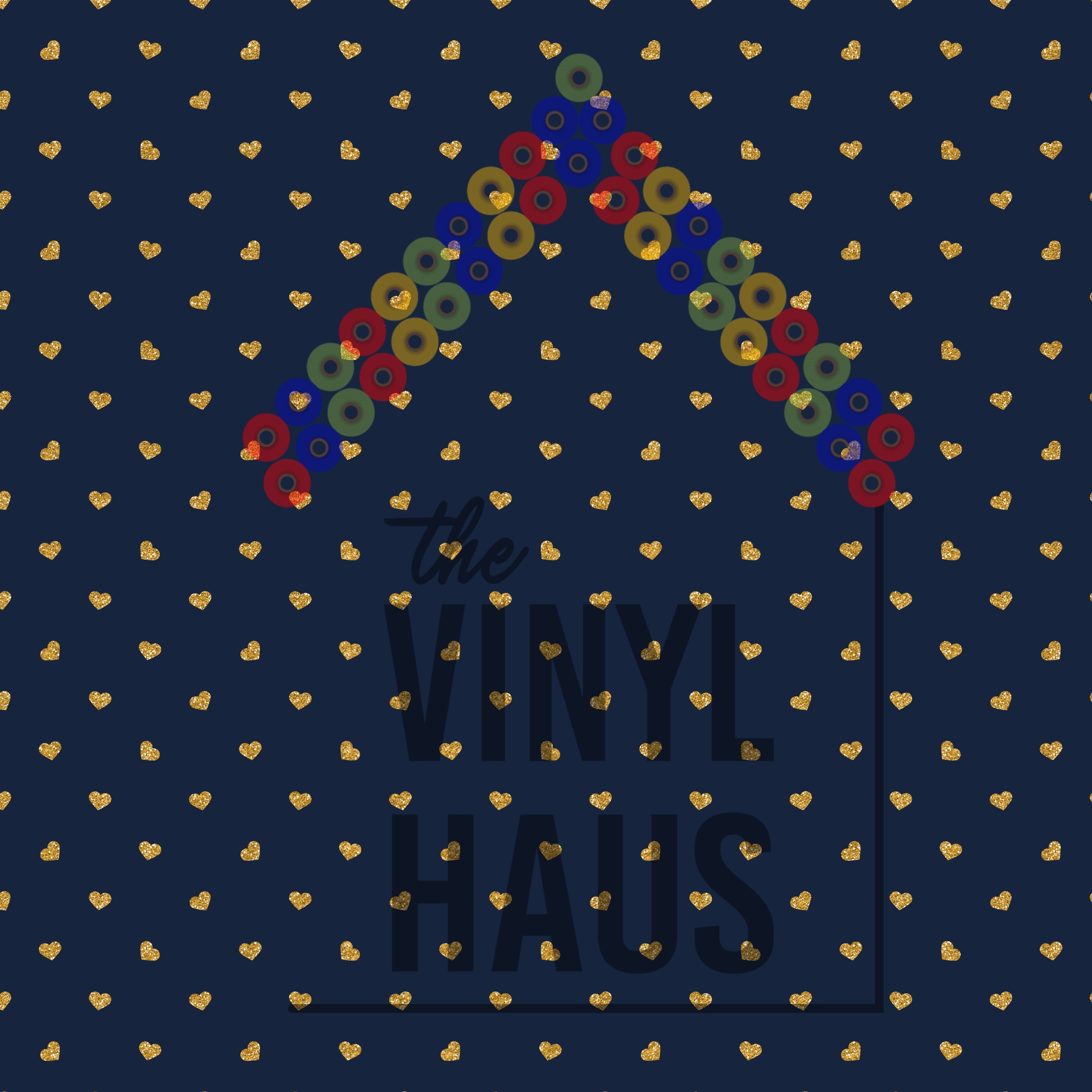 Valentine's Day Gold hearts with Blue Background Pattern Vinyl 12" x 12" - The Vinyl Haus