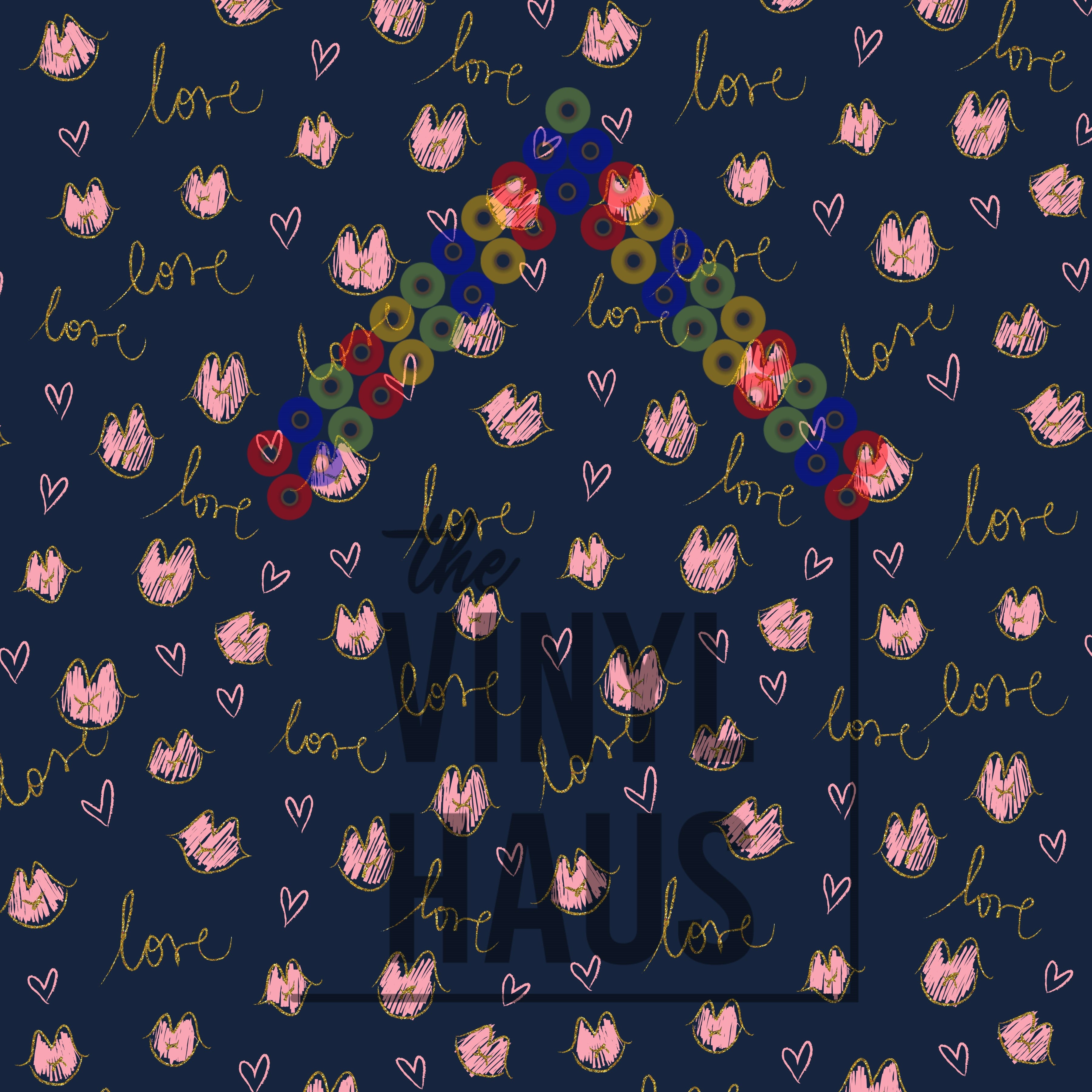 Valentine's Day Pink Hearts Blue Background Pattern Vinyl 12" x 12" - The Vinyl Haus