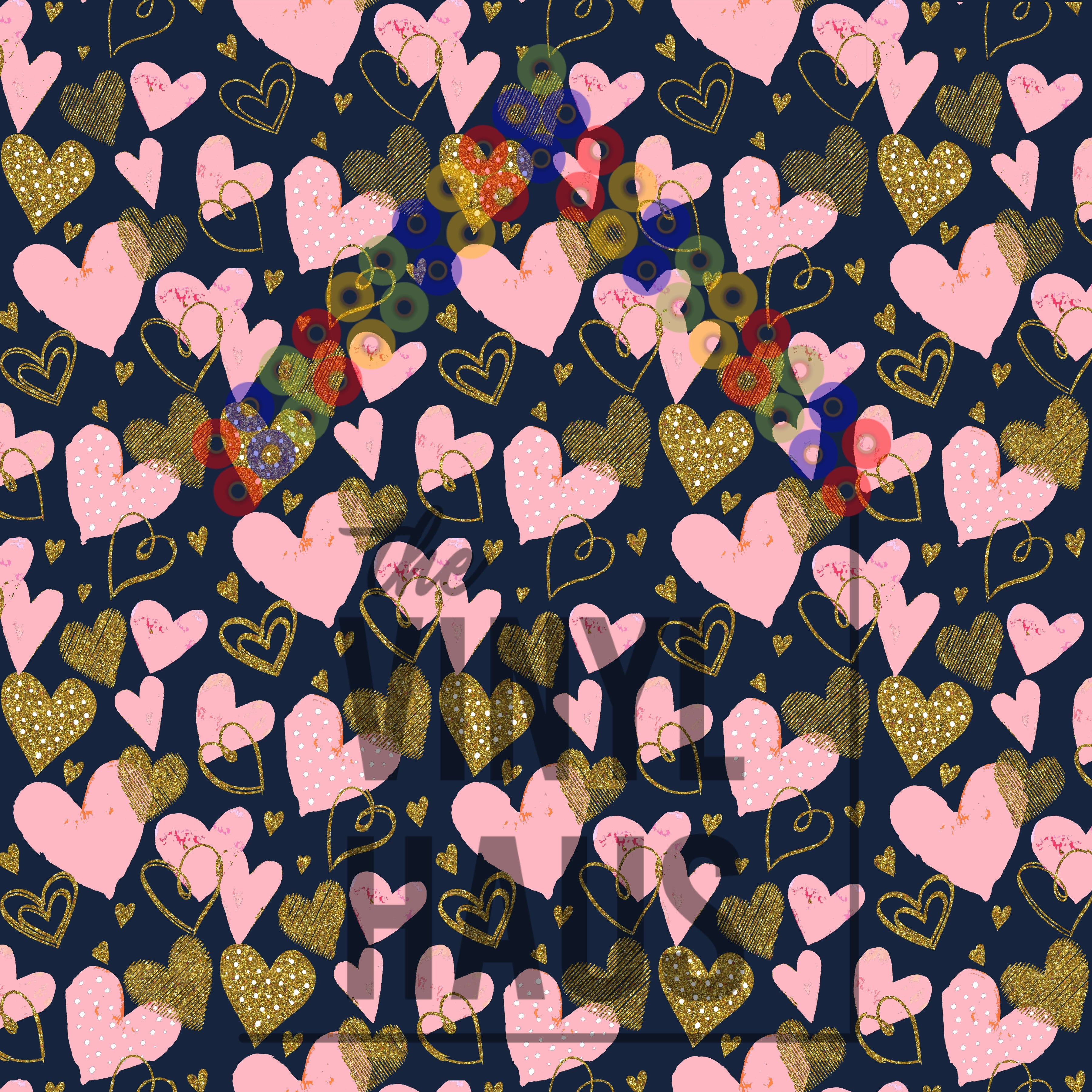 Valentine's Day Hearts Dark Blue Background Pattern Vinyl 12" x 12" - The Vinyl Haus