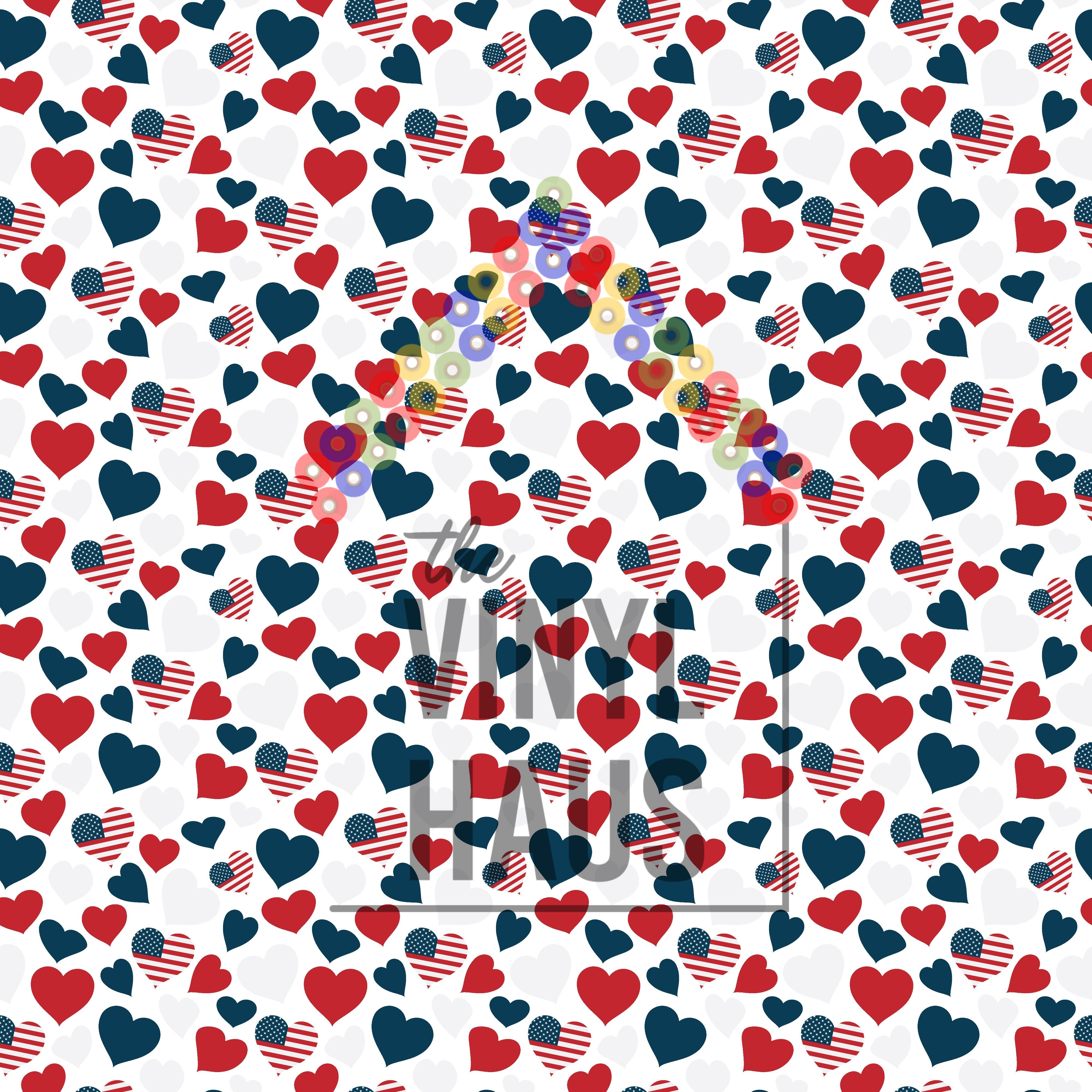 American Flag Hearts Pattern Vinyl 12" x 12" - The Vinyl Haus