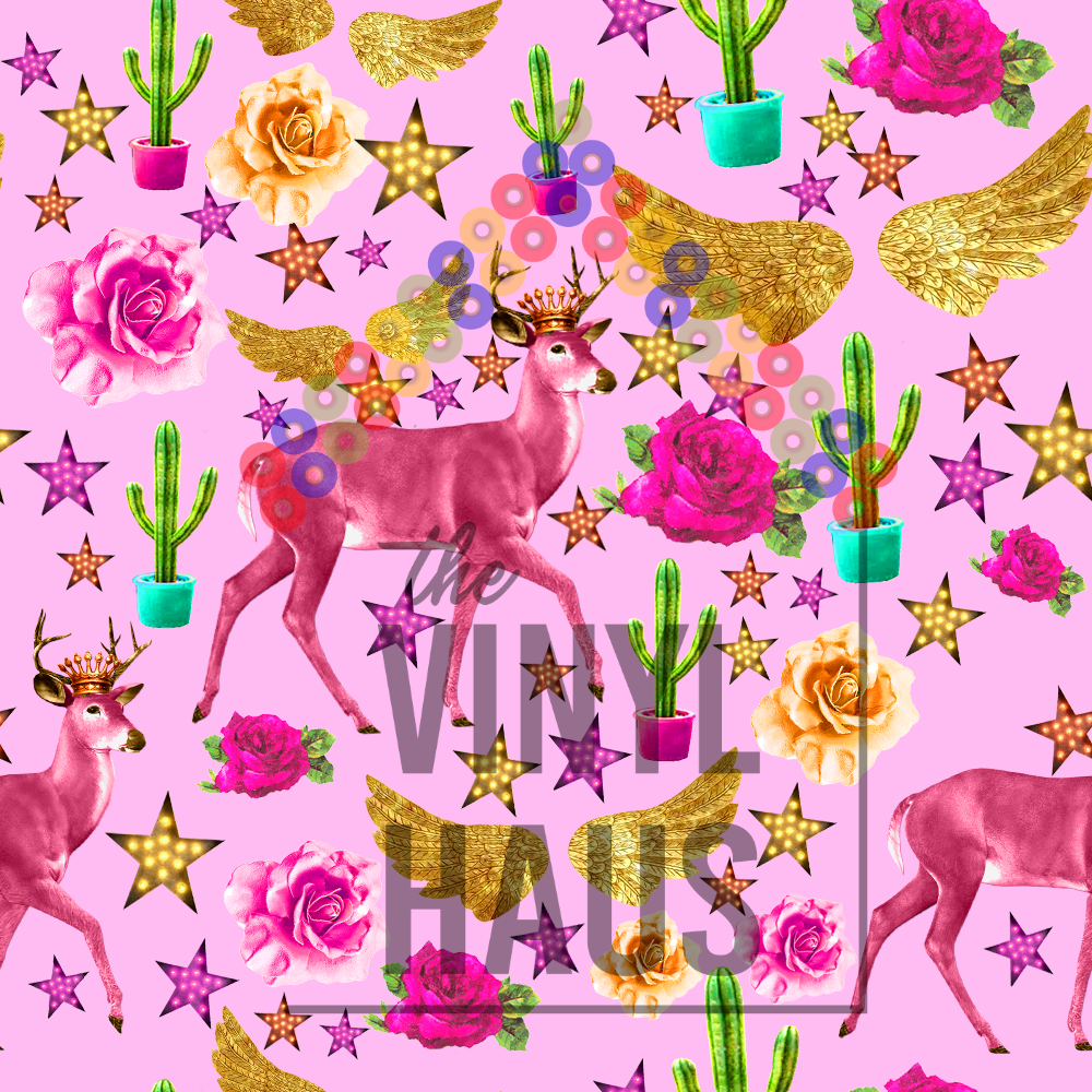 Magical Deer Pink Background Pattern Vinyl 12" x 12" - The Vinyl Haus