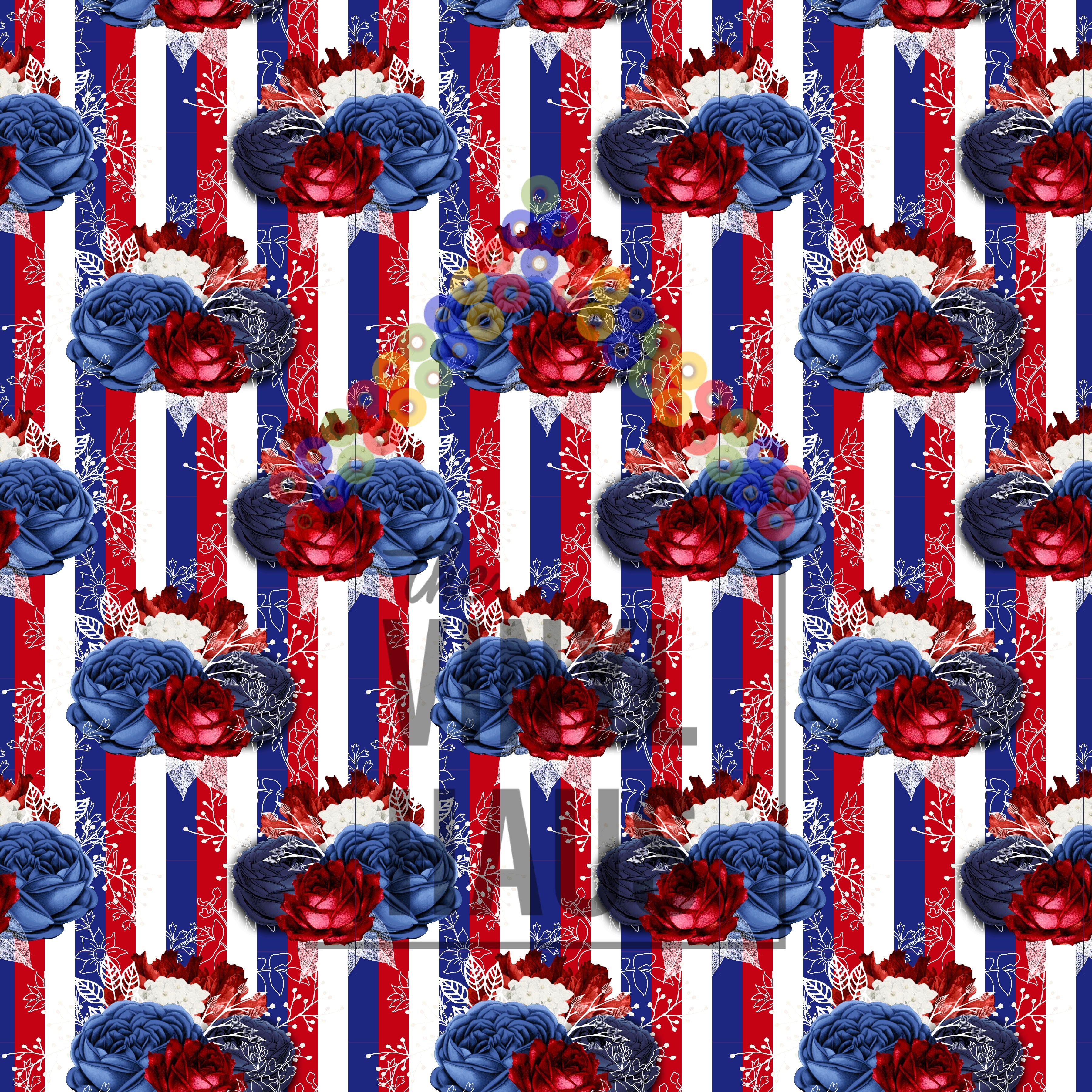 Red White and Blue Flowers Pattern Vinyl 12" x 12" - The Vinyl Haus