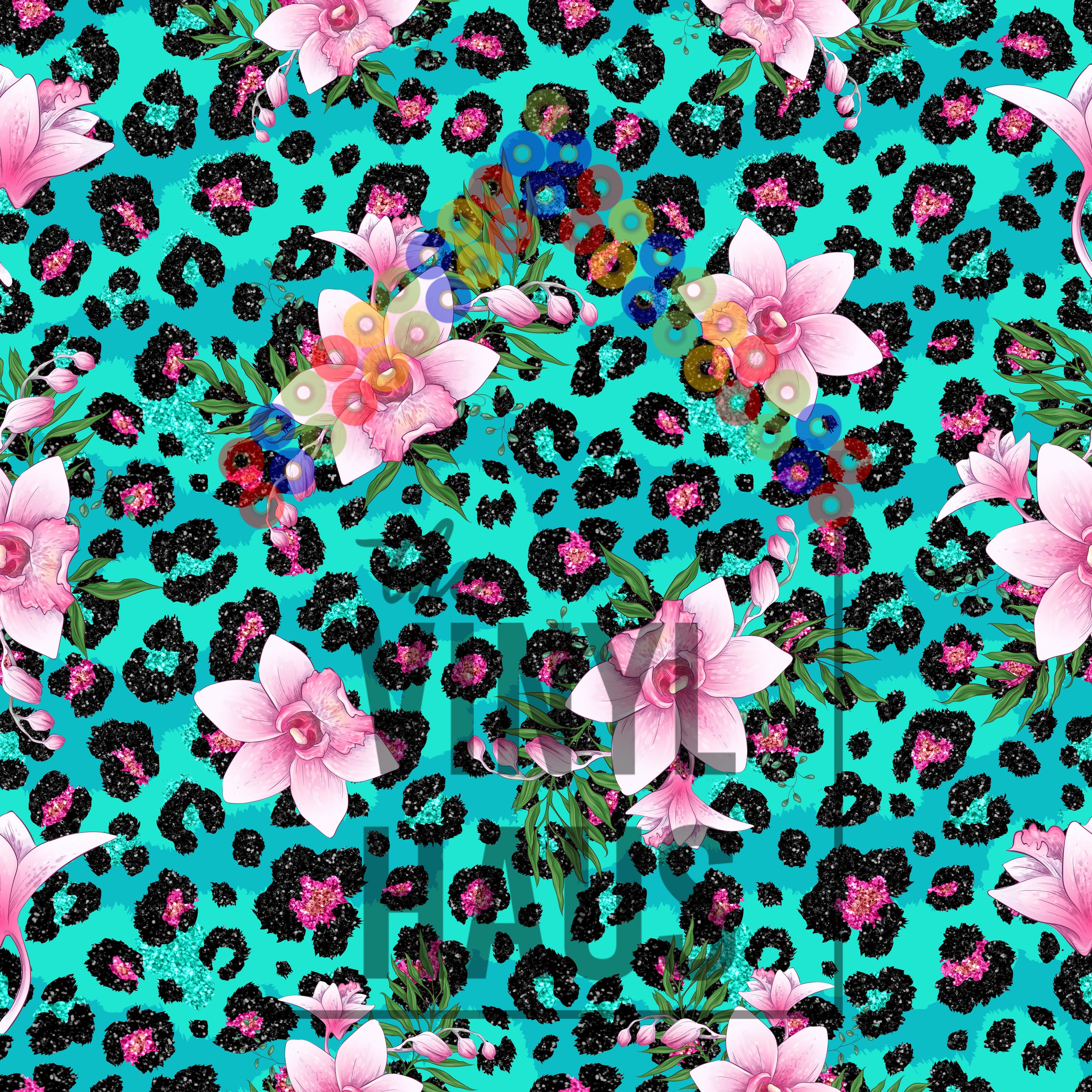 Floral With Blue/Green background Pattern Vinyl 12" x 12" - The Vinyl Haus