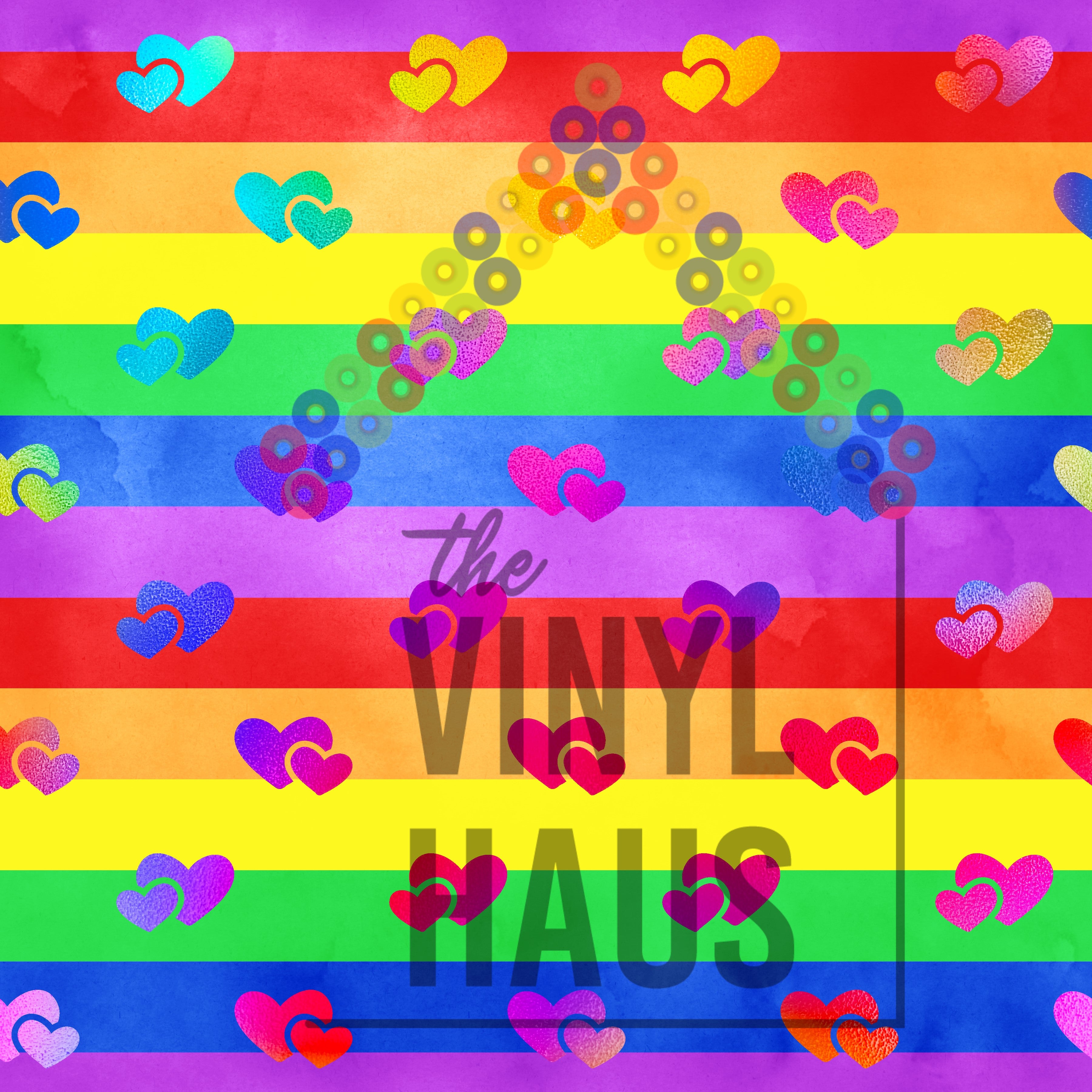 Rainbow With Hearts PRIDE Pattern Vinyl 12" x 12" - The Vinyl Haus