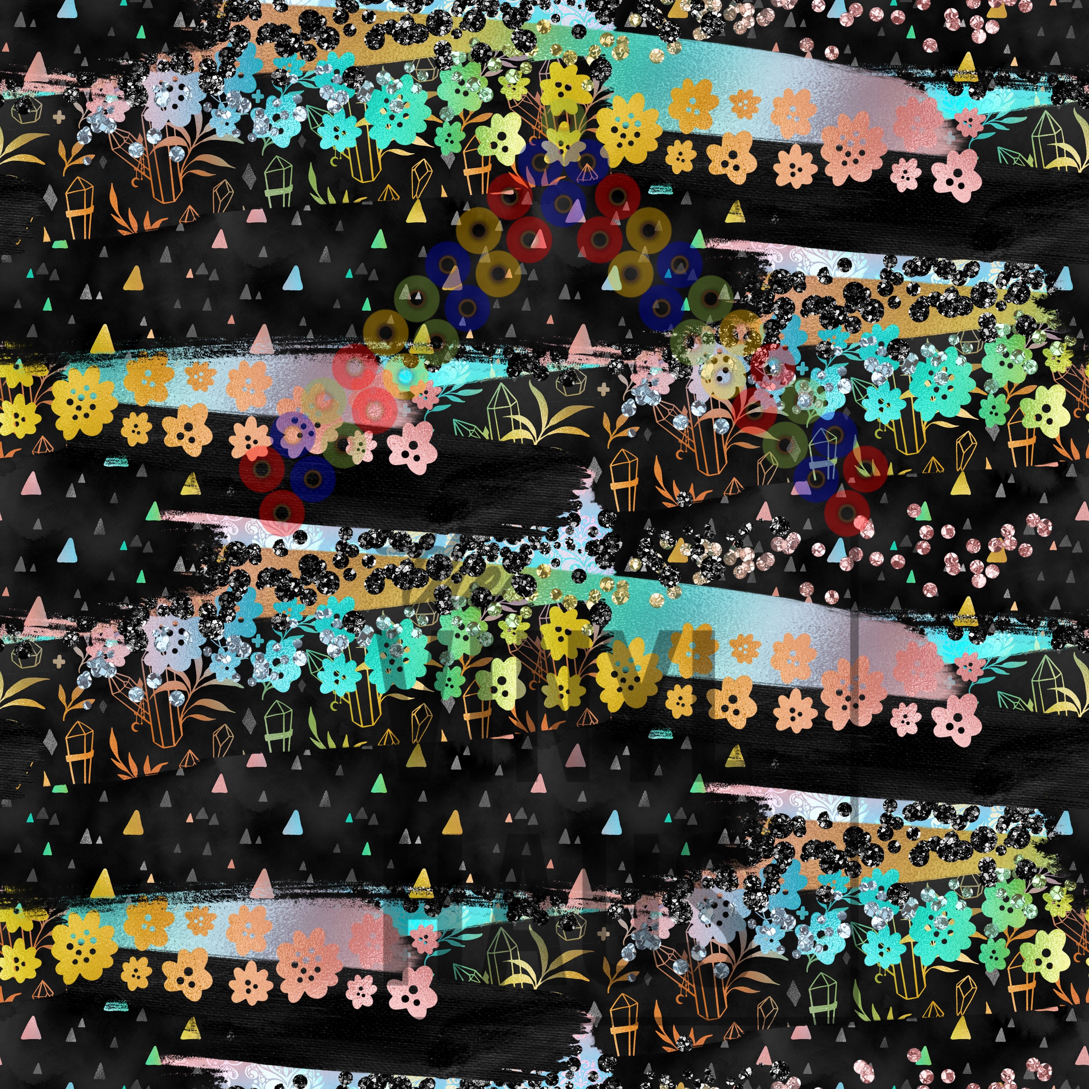 Rainbow Flowers Black Background PRIDE Pattern Vinyl 12" x 12" - The Vinyl Haus