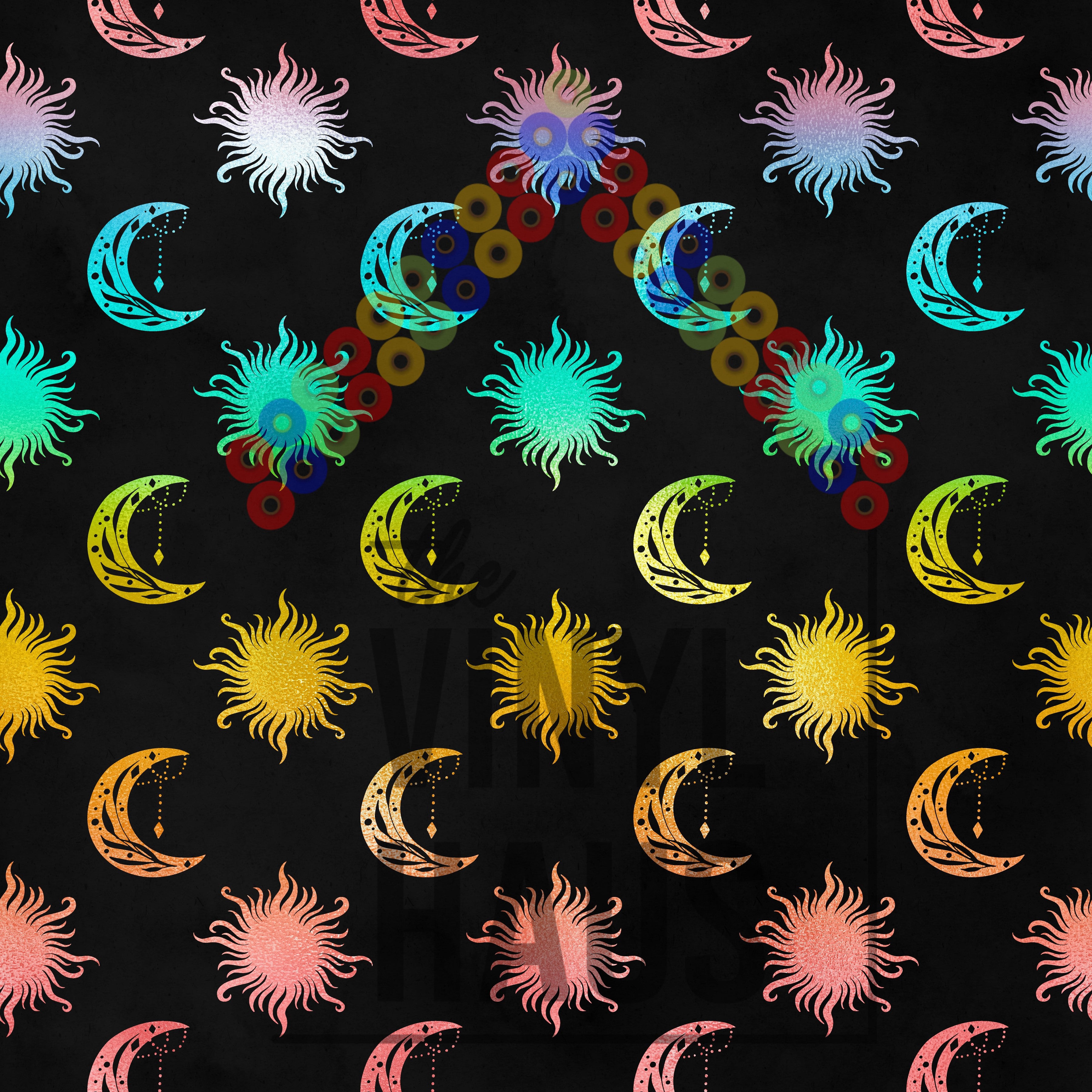 Black Rainbow Sun/Moon PRIDE Pattern Vinyl 12" x 12" - The Vinyl Haus