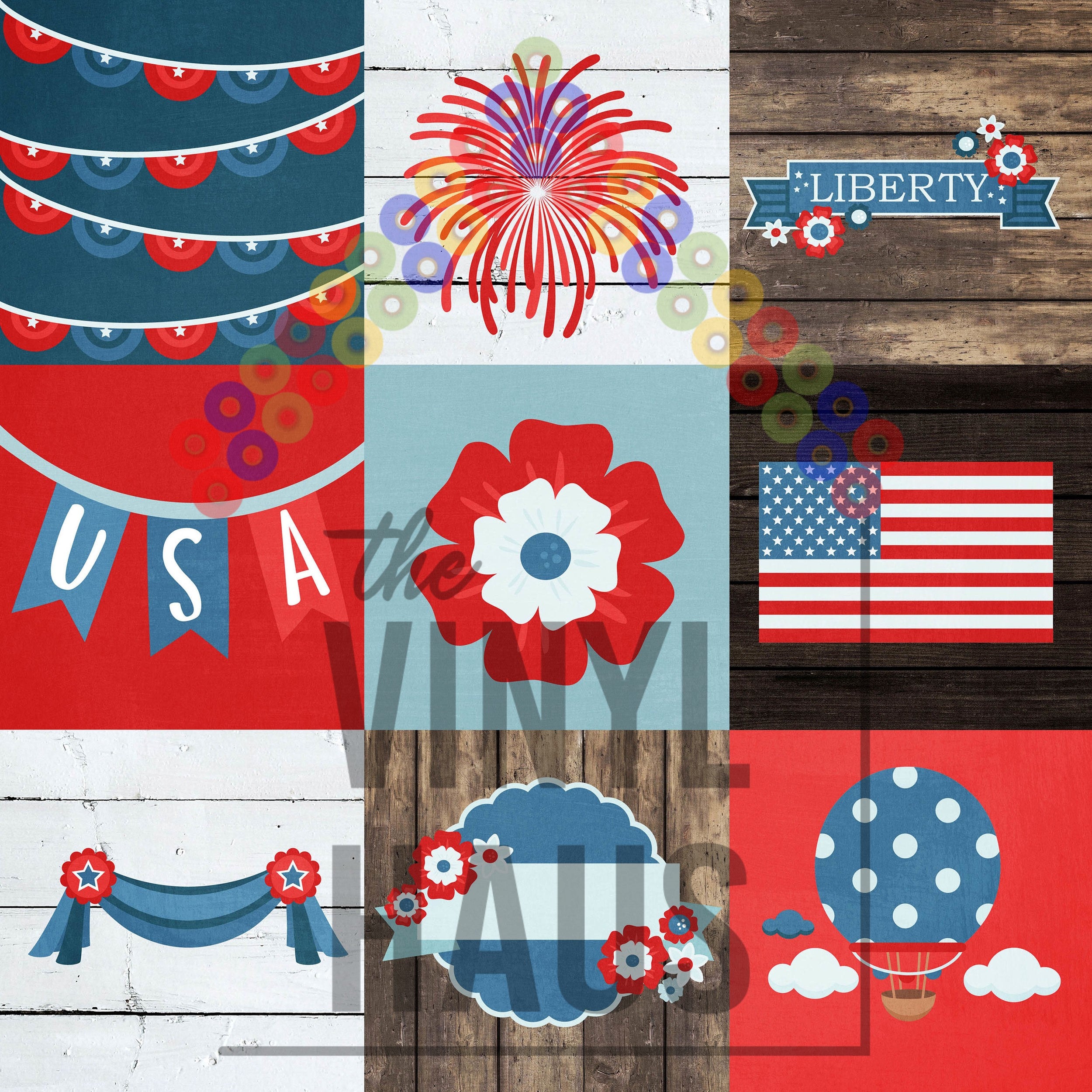4 x 4 Patriotic Elements Pattern Vinyl 12" x 12" - The Vinyl Haus