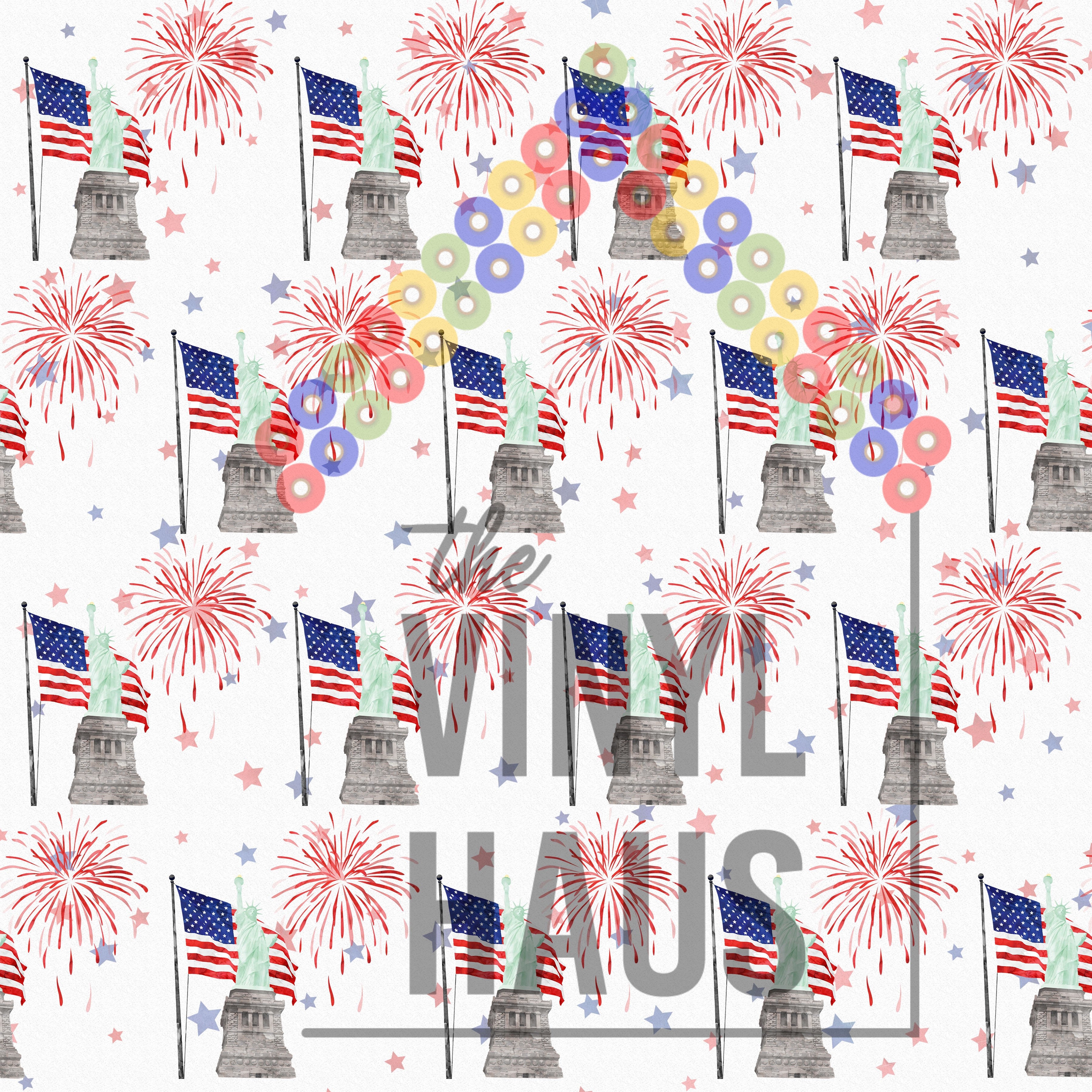 4th of July Fireworks and Statue of Liberty Pattern Vinyl 12" x 12" - The Vinyl Haus