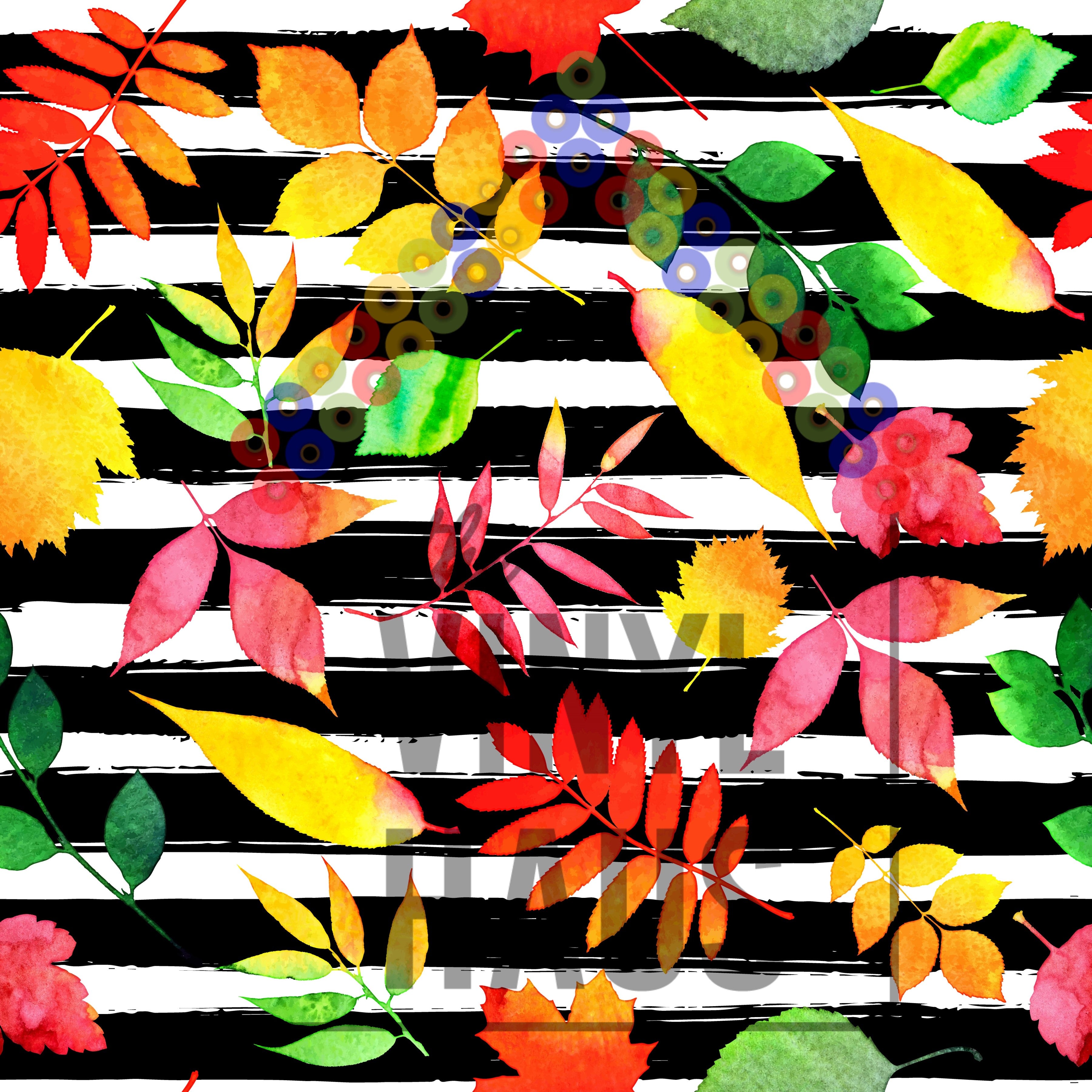 Fall Leaves with Stripes Pattern Vinyl 12" x 12" - The Vinyl Haus