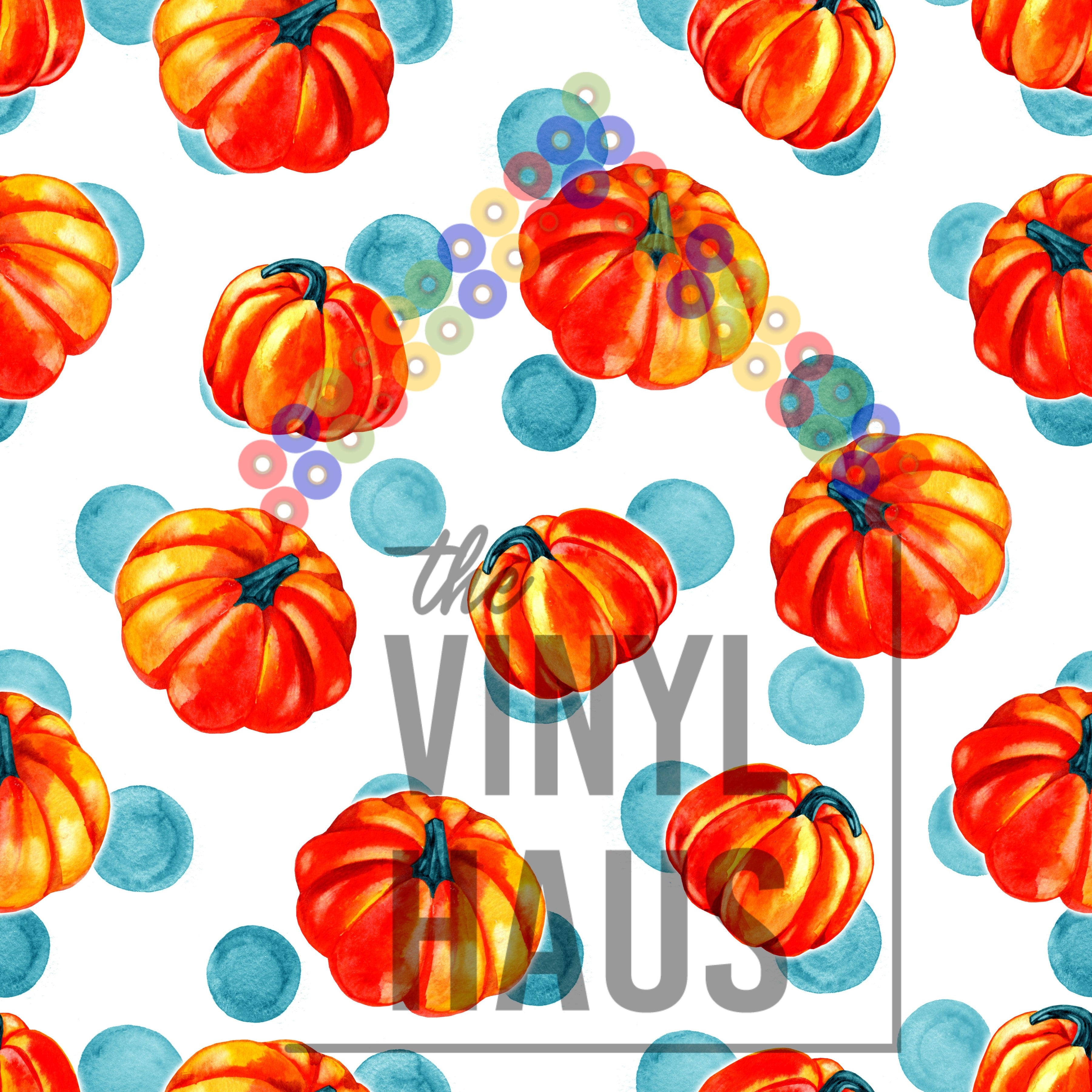 Pumpkins with Blue Polka Dot Background Pattern Vinyl 12" x 12" - The Vinyl Haus