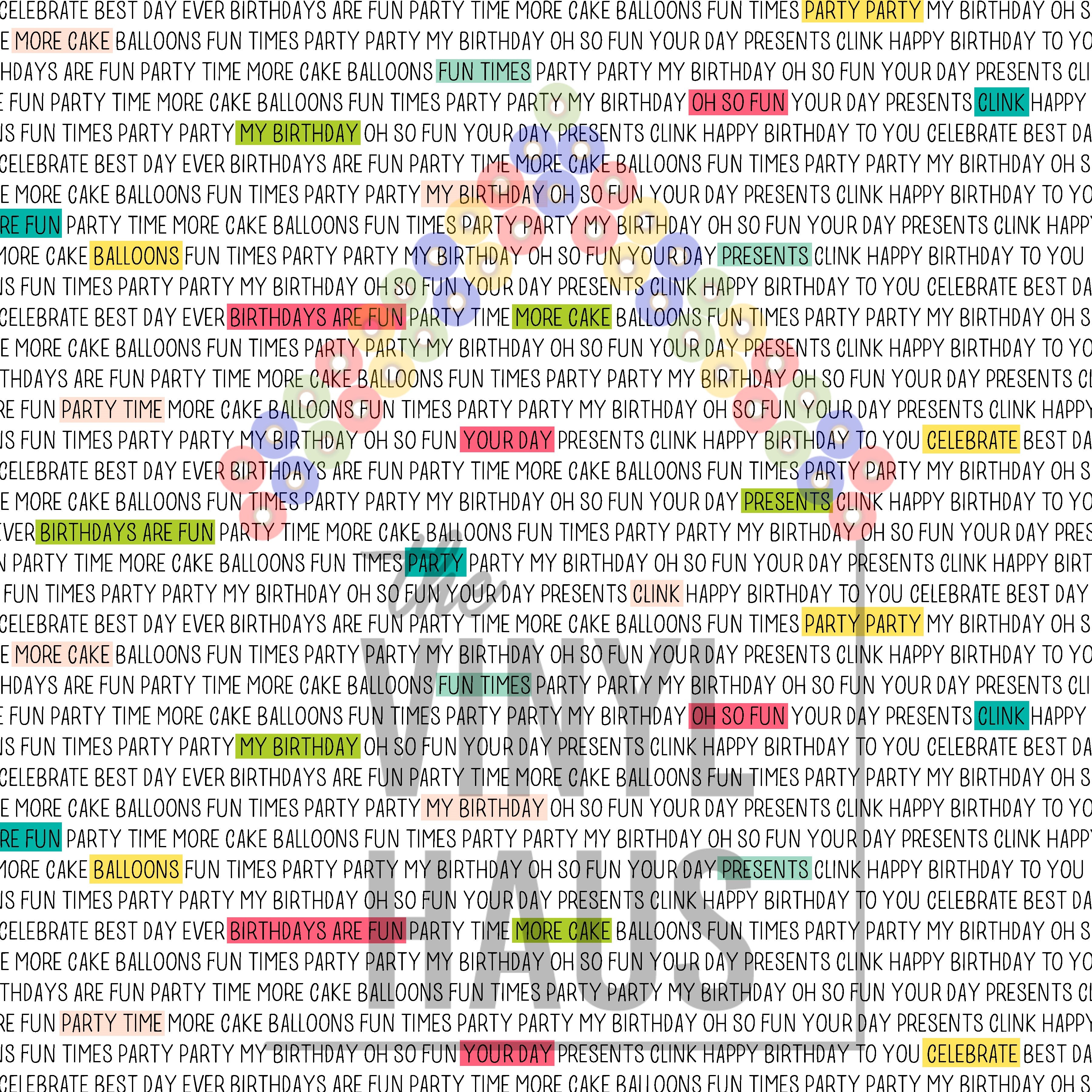 Birthday Text Pattern Vinyl 12" x 12" - The Vinyl Haus