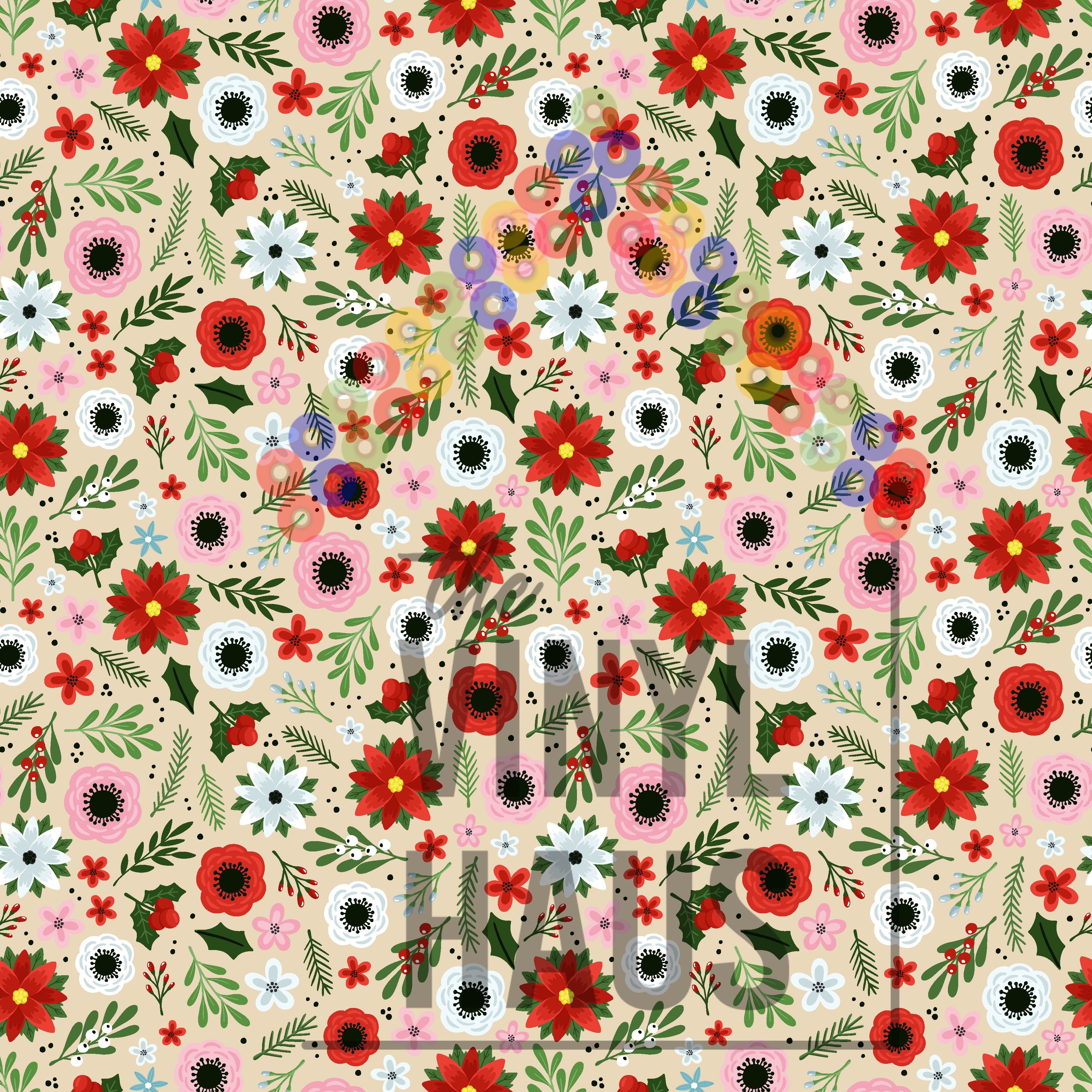Christmas Floral Pattern Vinyl 12" x 12" - The Vinyl Haus
