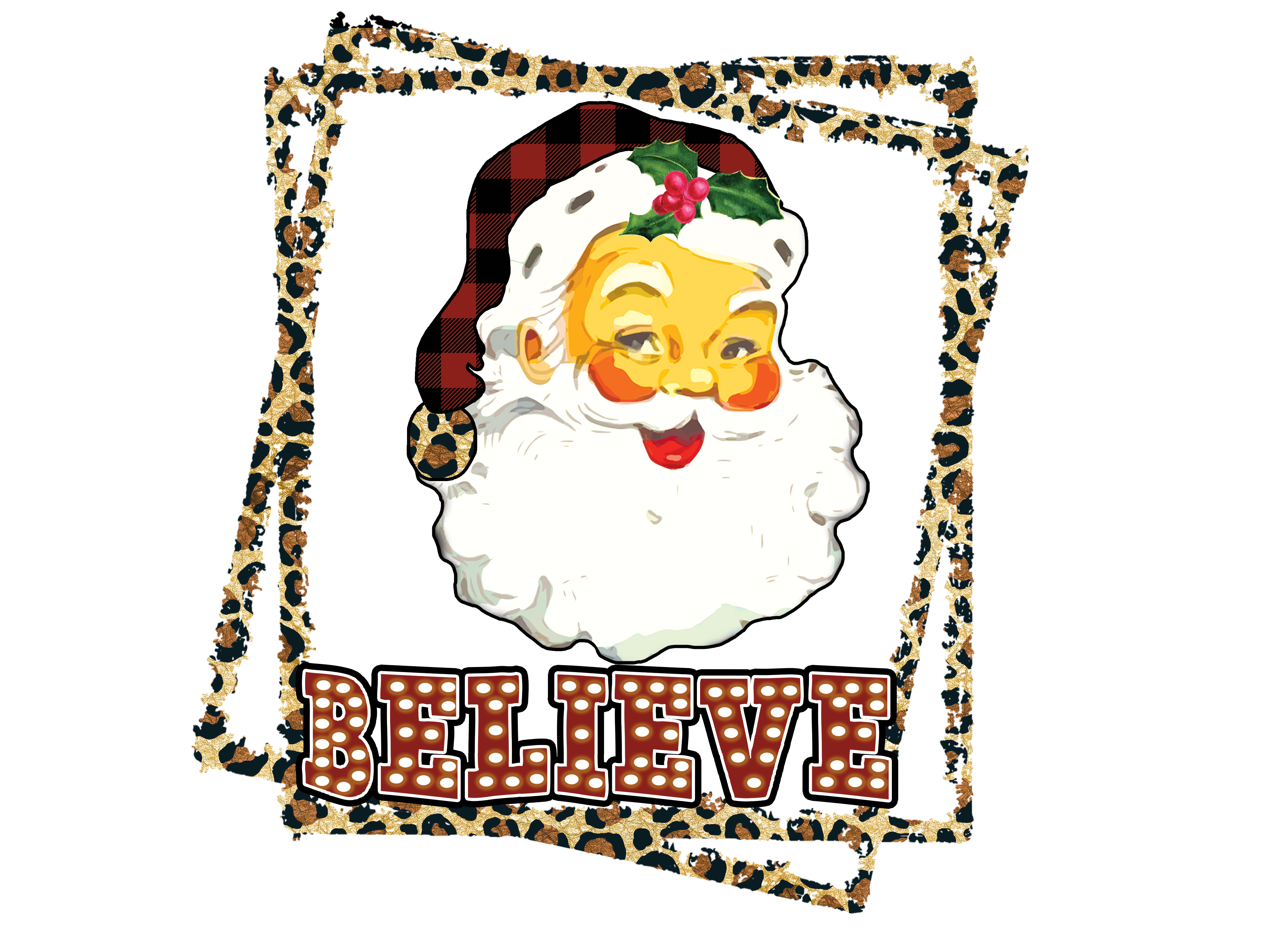 HTV Prints - Vintage Santa in Leopard Frame - The Vinyl Haus
