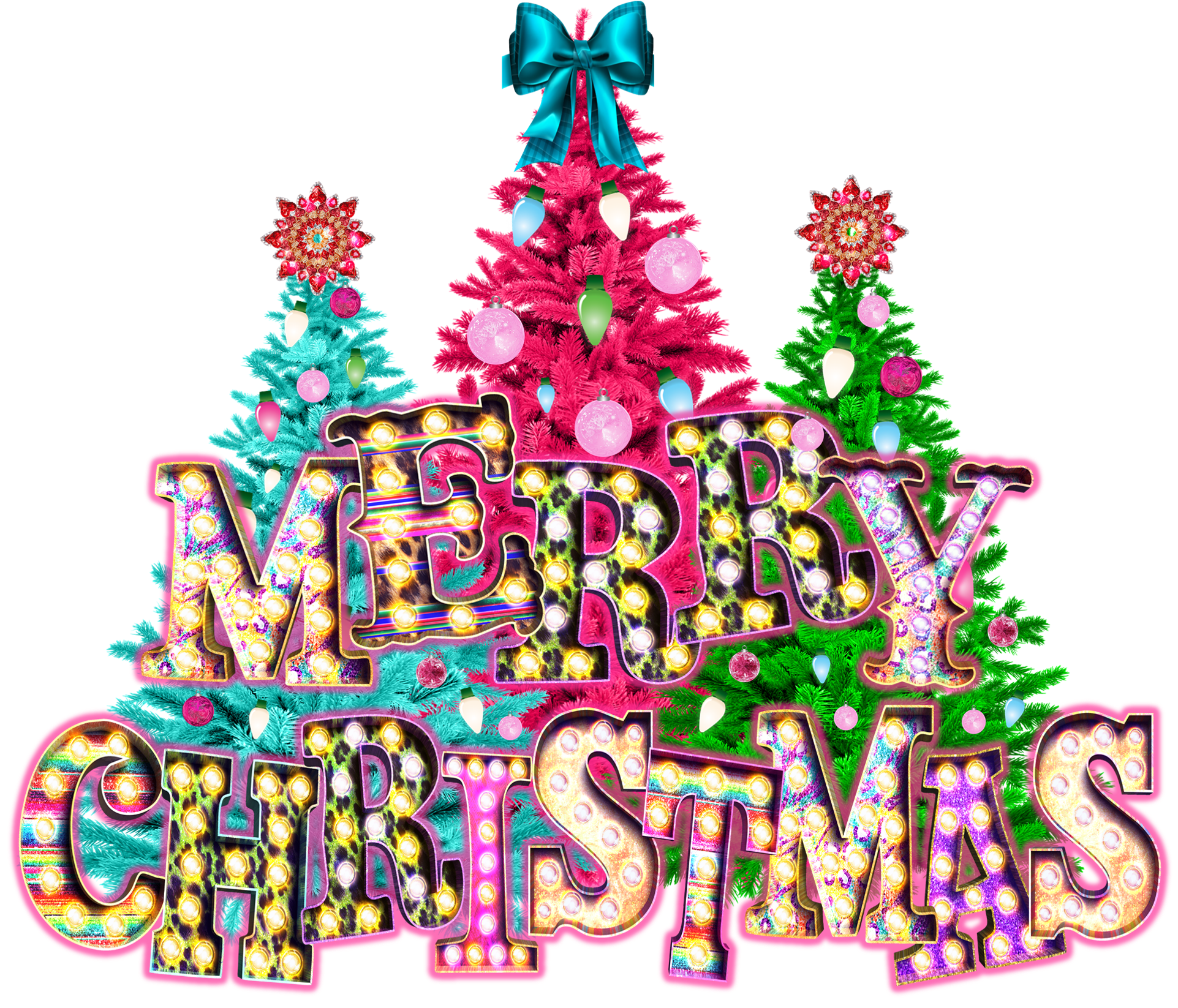 Sublimation Prints - Bright Christmas Trees Merry Christmas - The Vinyl Haus