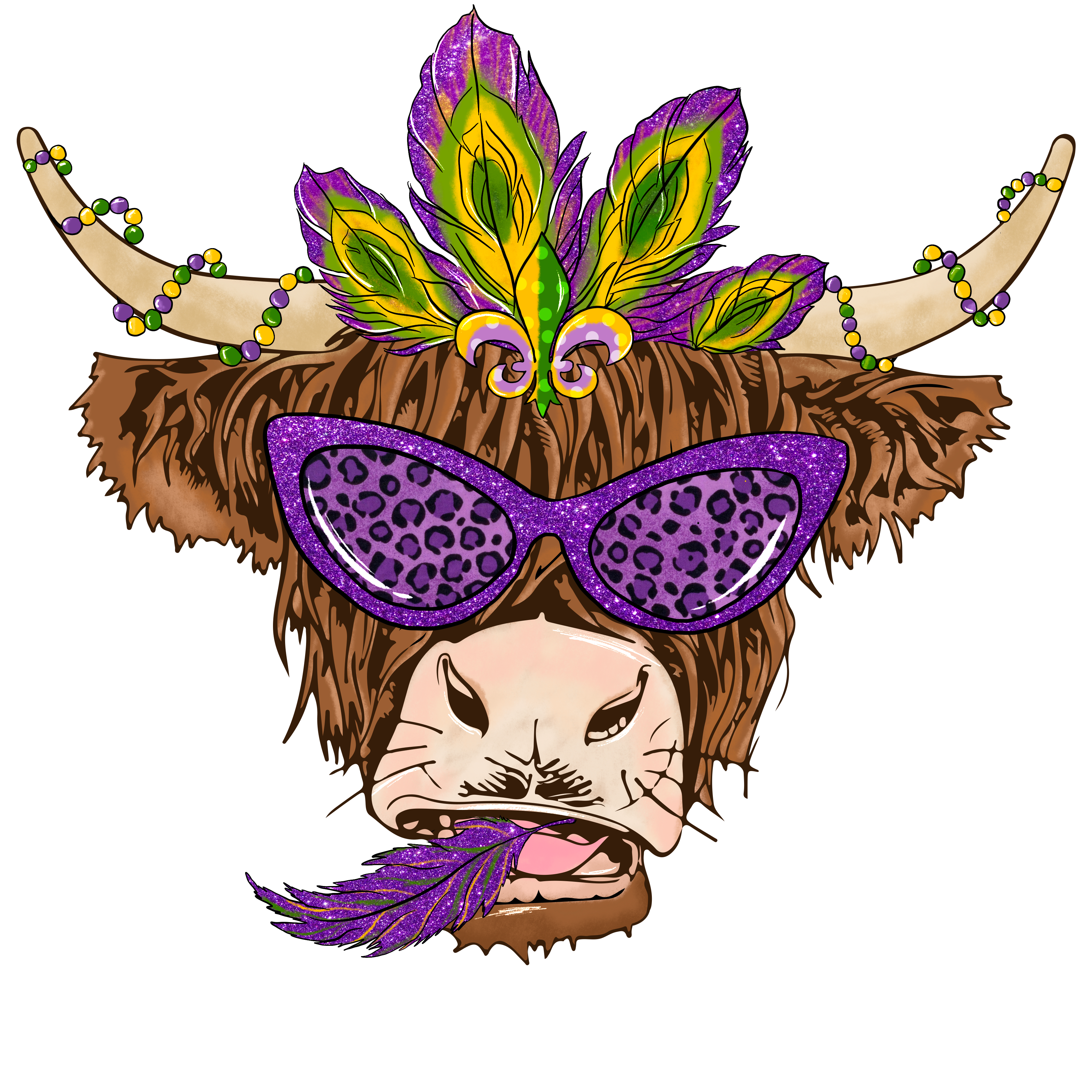 HTV Prints - Mardi Gras Highland Cow - The Vinyl Haus