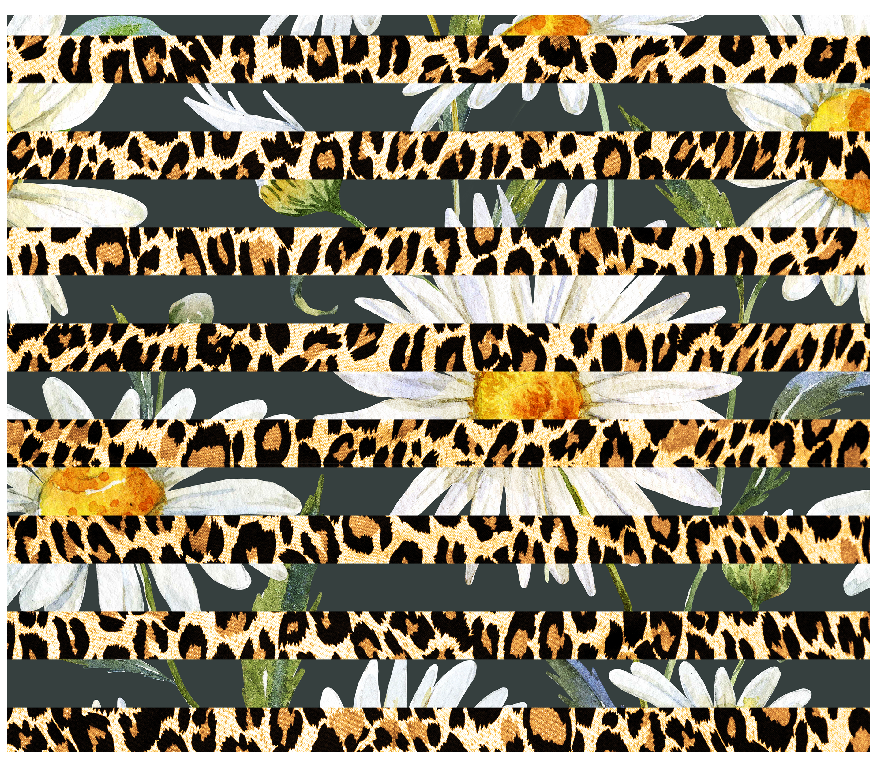 Sublimation Tumbler Wrap - Daisy and Leopard Stripes - The Vinyl Haus