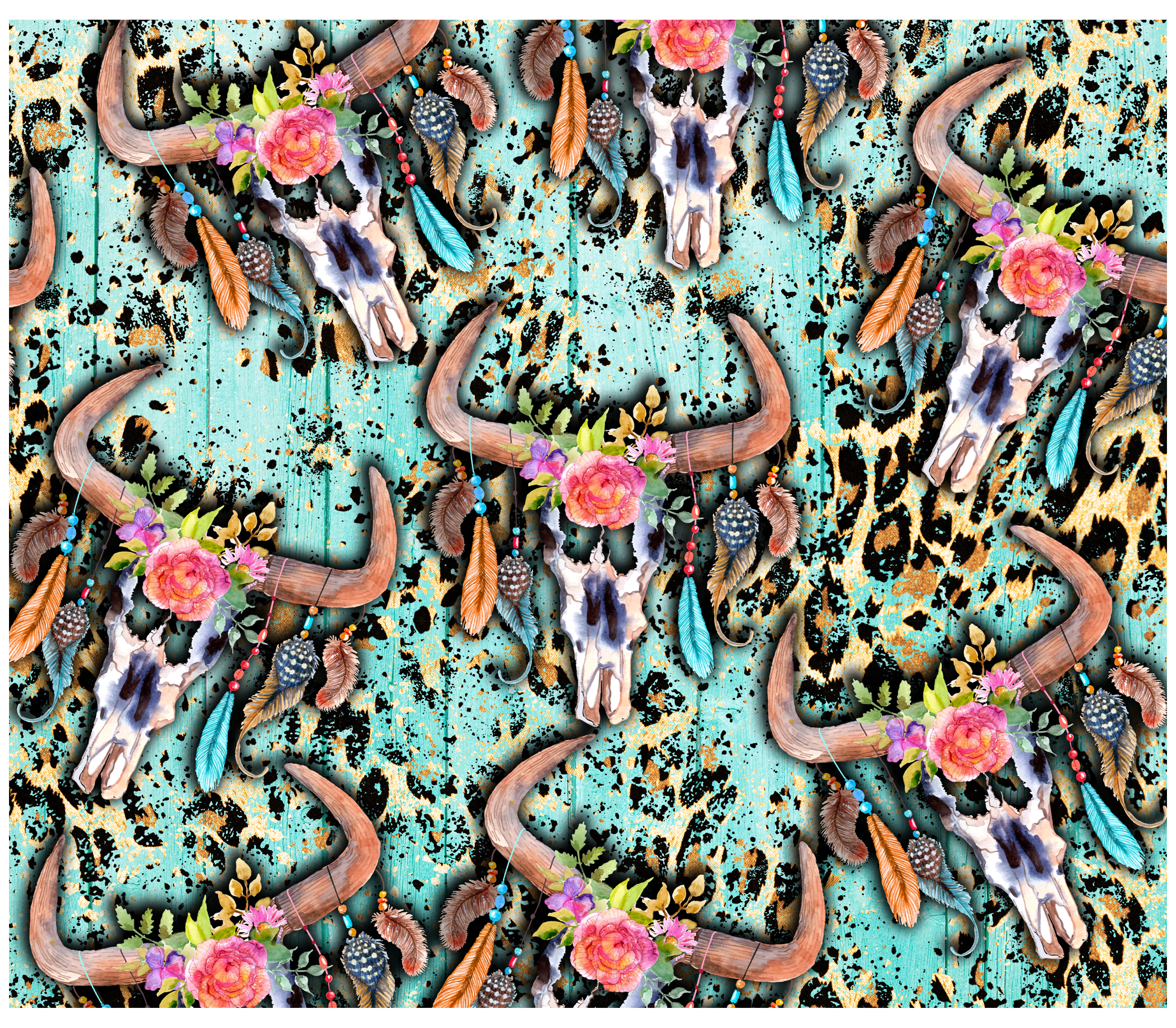 Sublimation Tumbler Wrap - Western Skulls on Woodgrain - The Vinyl Haus