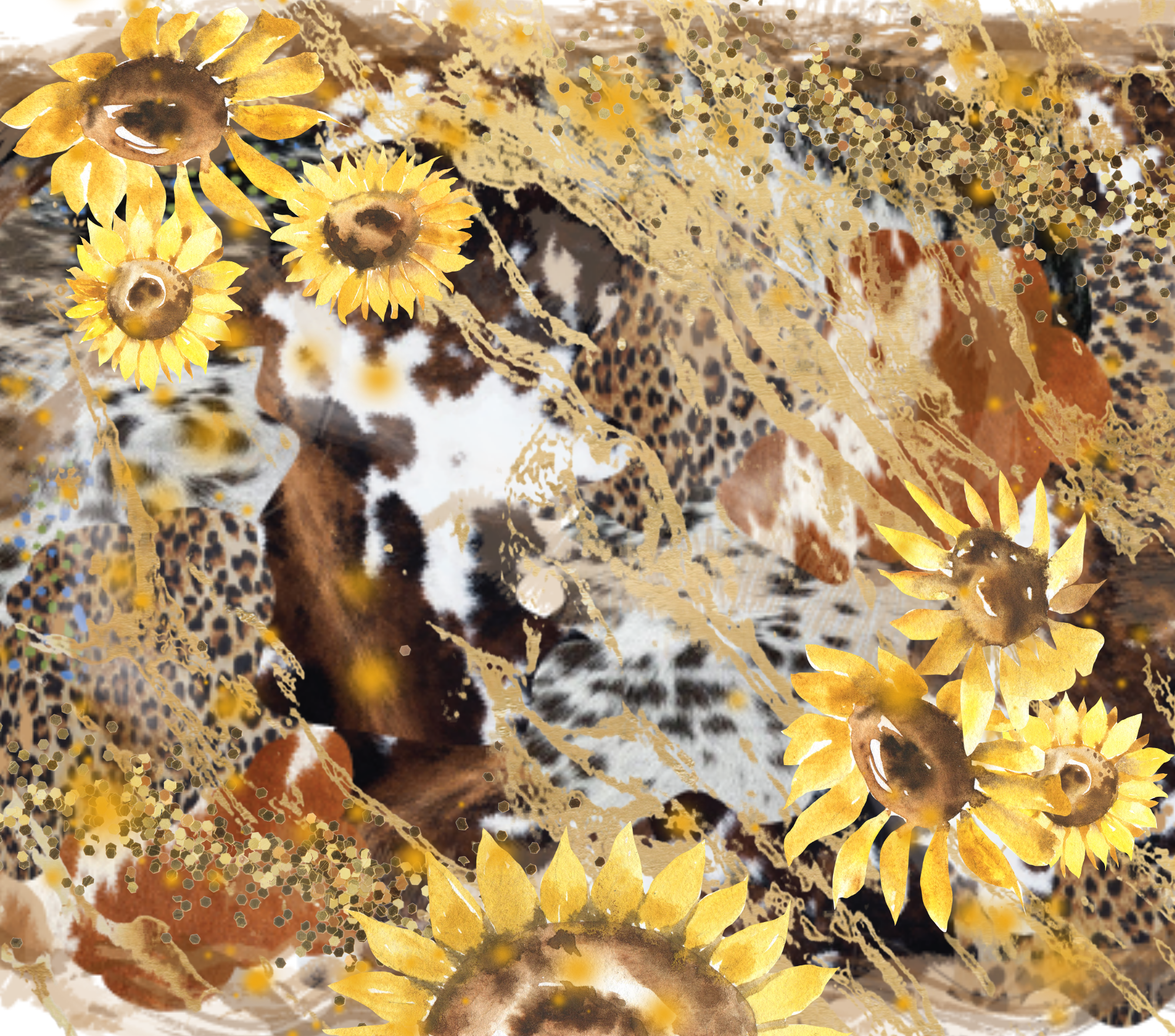 Sublimation Tumbler Wrap - Sunflower Cow Cheetah Print - The Vinyl Haus