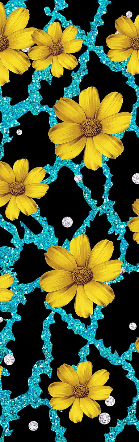 Turquoise Sunflower Black Background Pen Wrap 1.5 x 4.75 - The Vinyl Haus