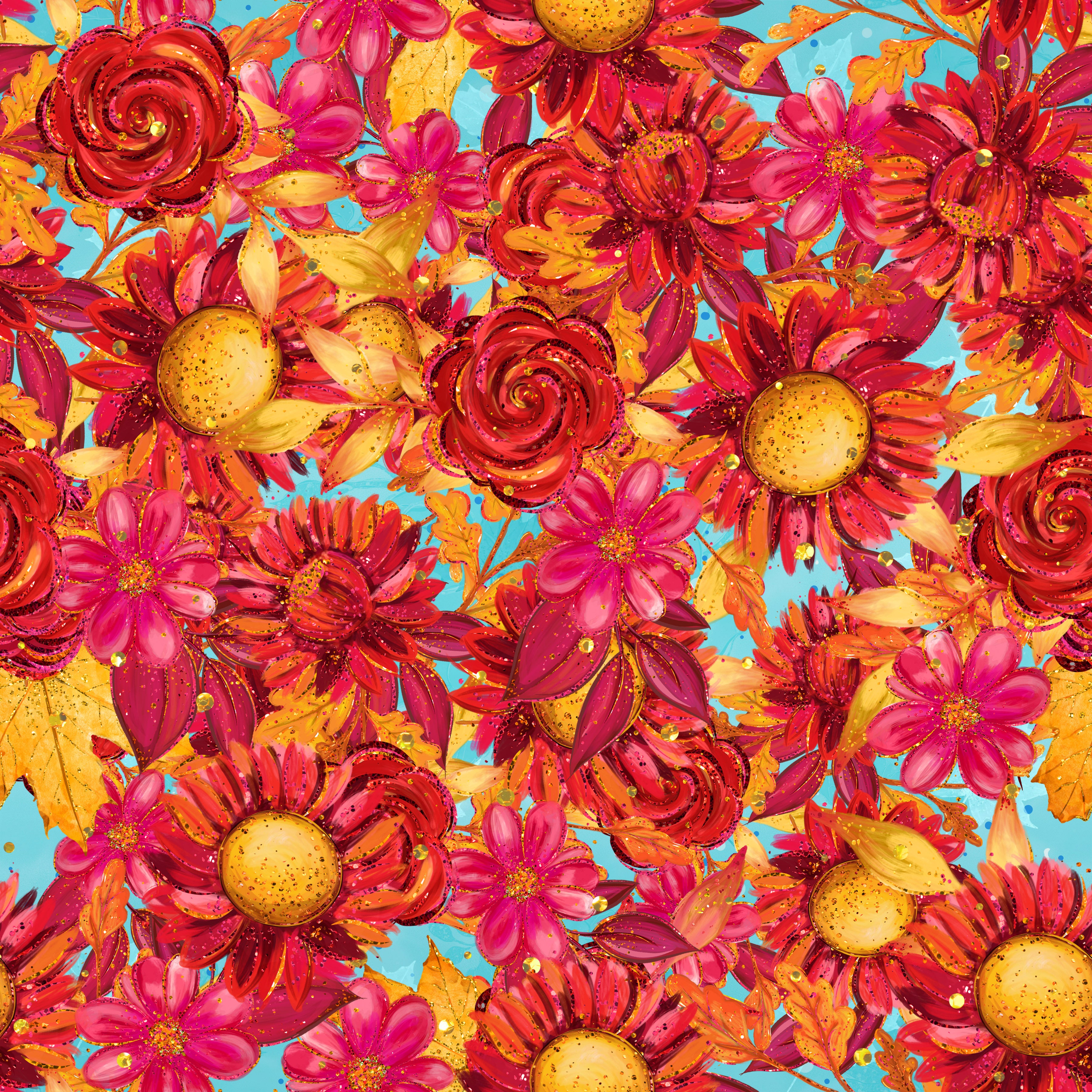 Red and Yellow Floral  Pattern Vinyl 12" x 12" - The Vinyl Haus