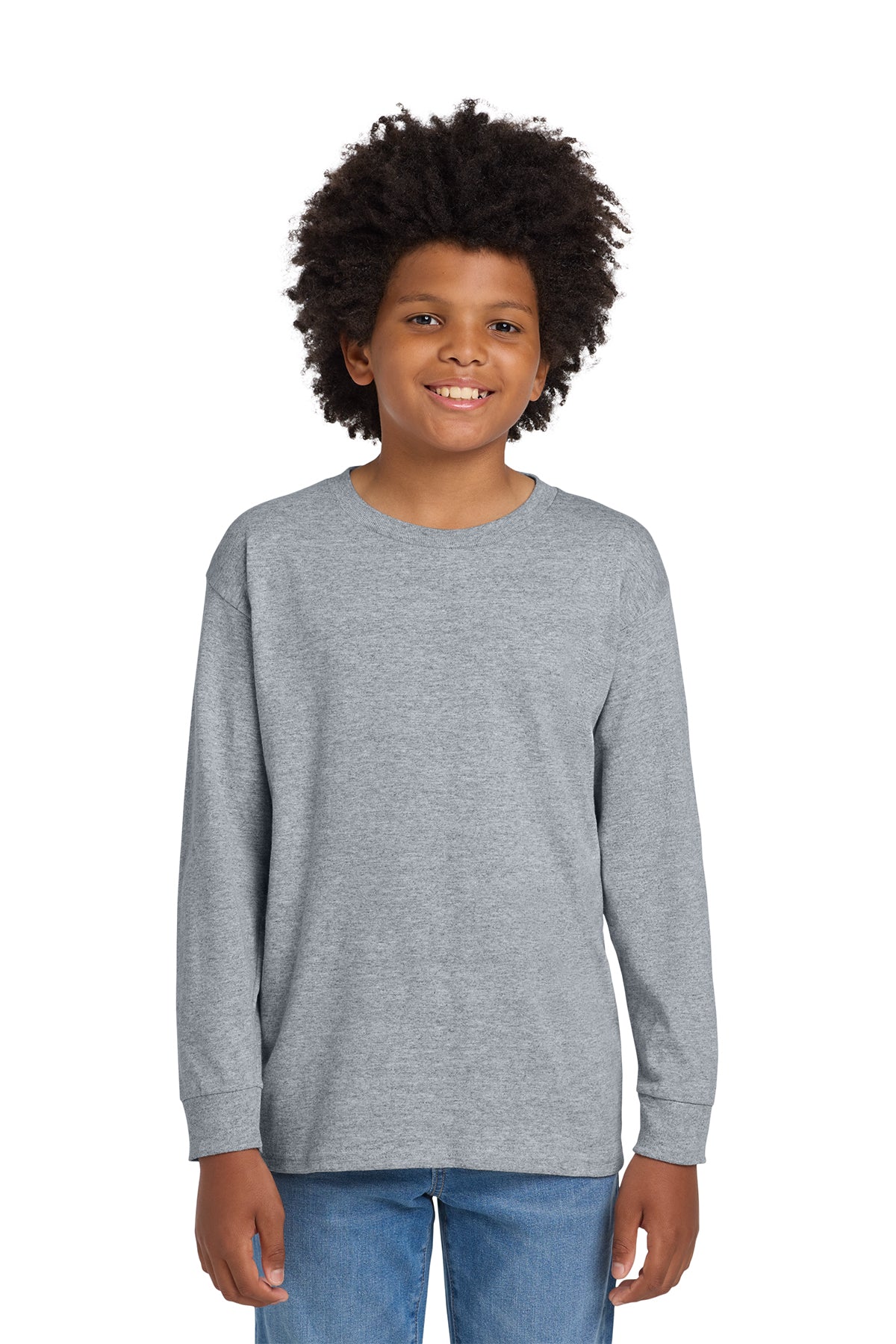 Youth Gildan Heavy Cotton Long Sleeve-Sport Grey