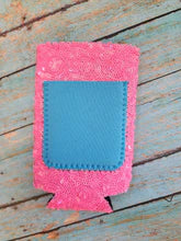 Sequin Can Slim koozie- Pink /Blue Pouch